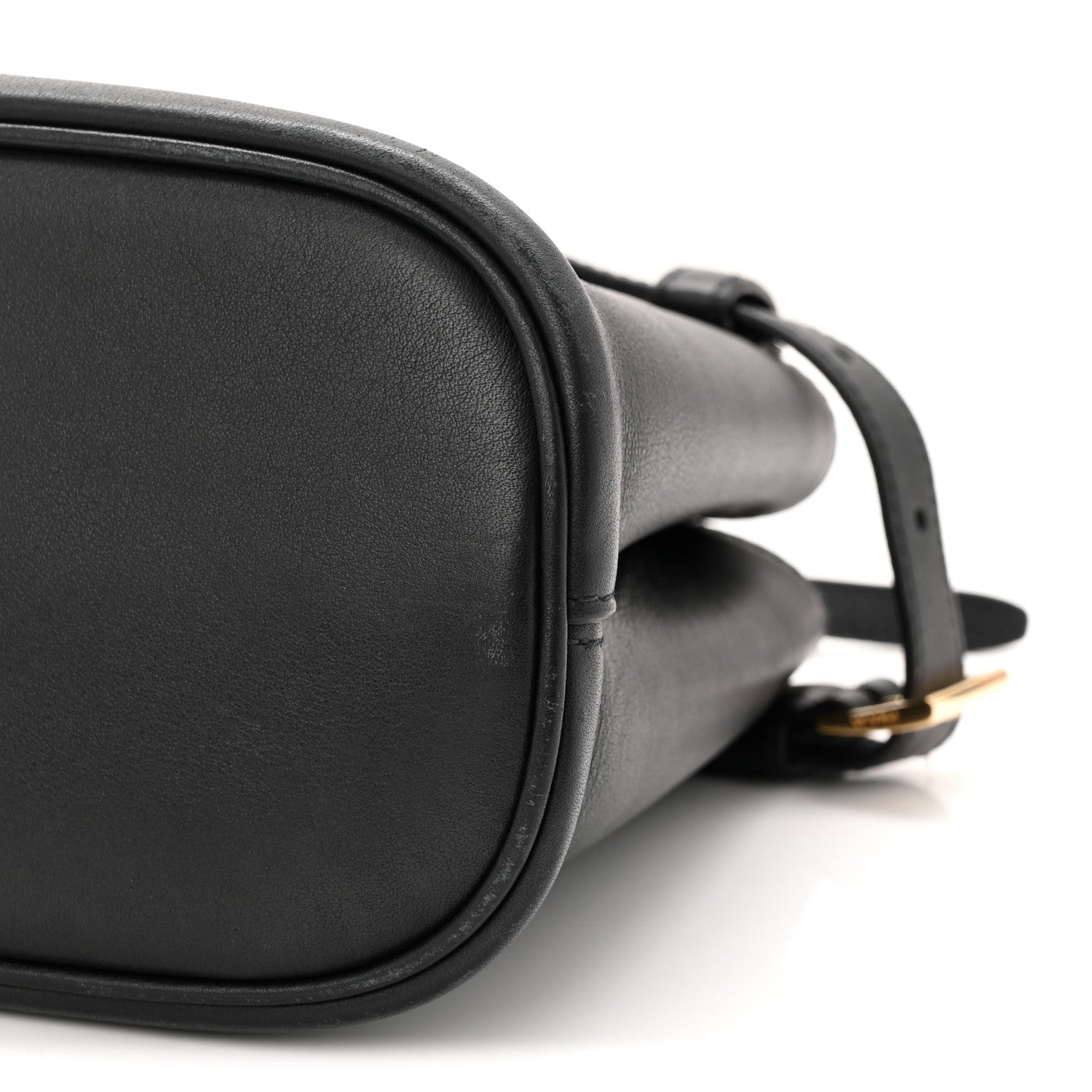 Soft Grain Calfskin Small Double Belt Tote Black