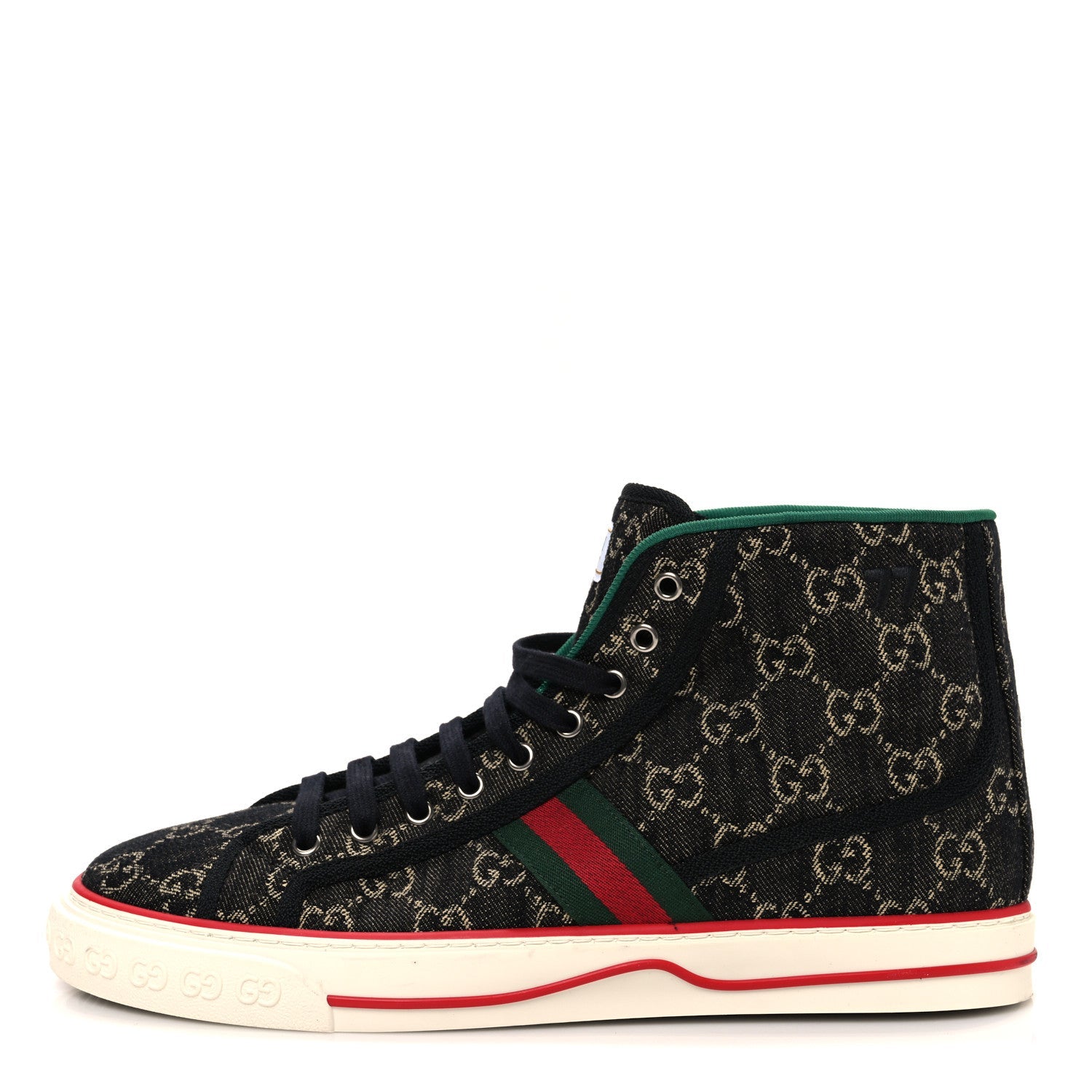 New Denim GG Monogram Web Mens 1977 Tennis High Top Sneakers 10 Black Ivory
