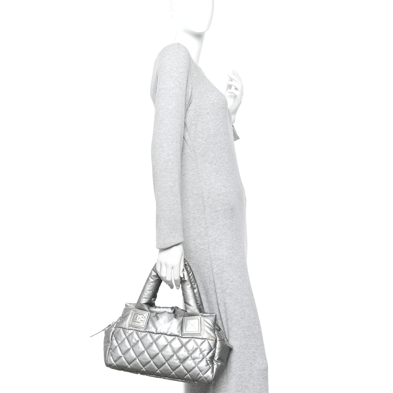Nylon Coco Cocoon Zipped Tote Silver