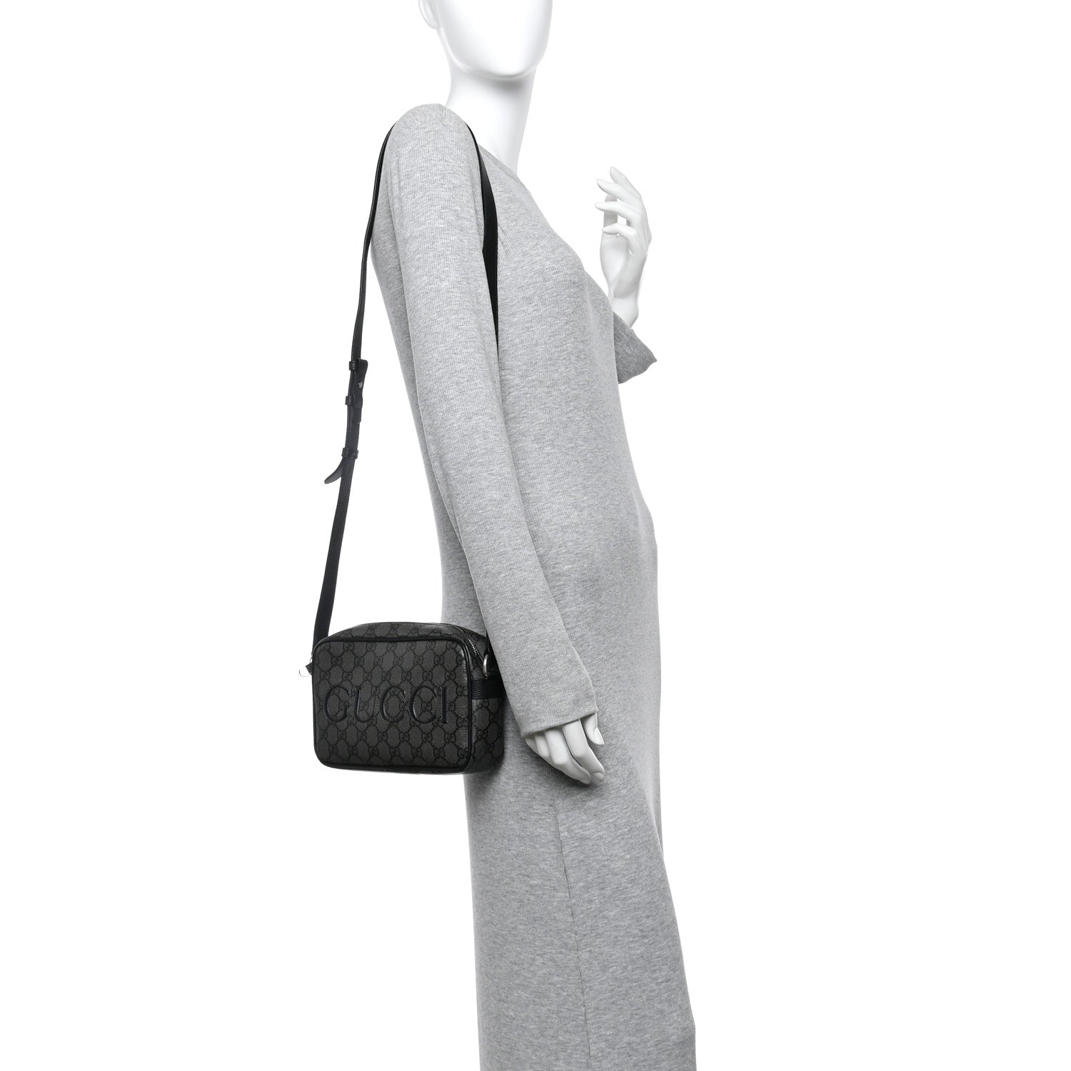 GG Supreme Monogram Mini Shoulder Bag Grey Black