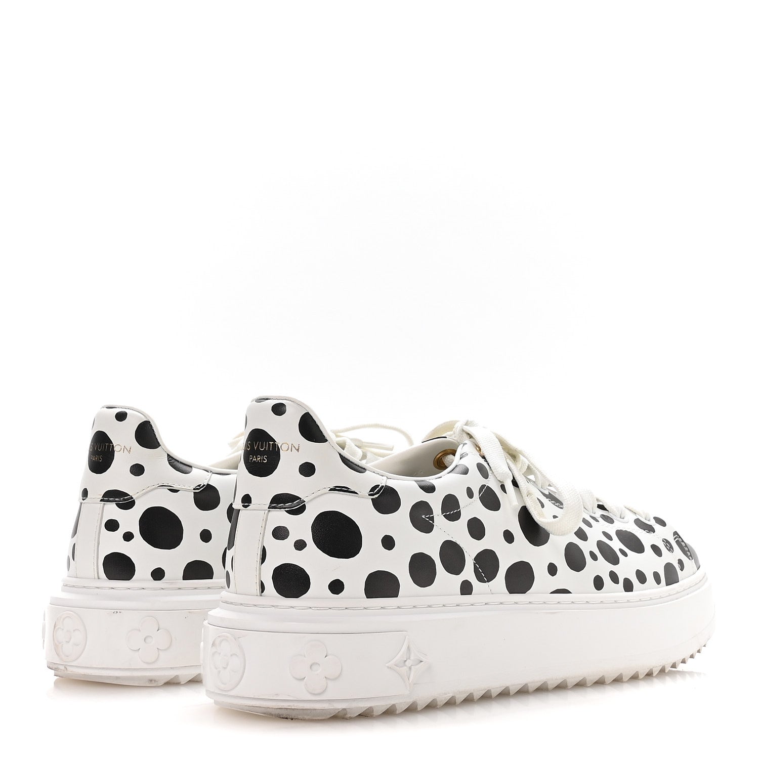 LV X YK Calfskin Printed Infinity Dots Time Out Sneakers 38.5 White
