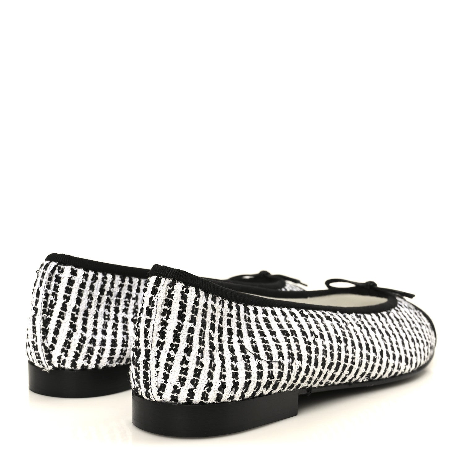 Tweed Sequin Grosgrain Cap Toe Ballerina Flats 39.5 Black White