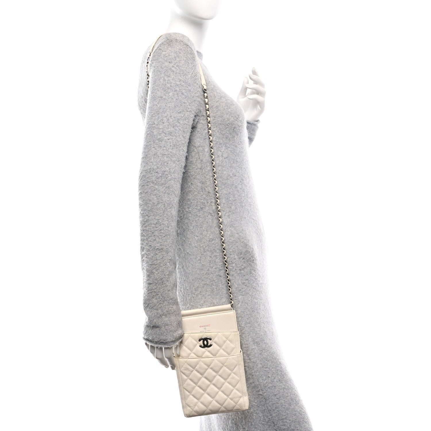 Calfskin Quilted CC Waiter Clutch With Chain White