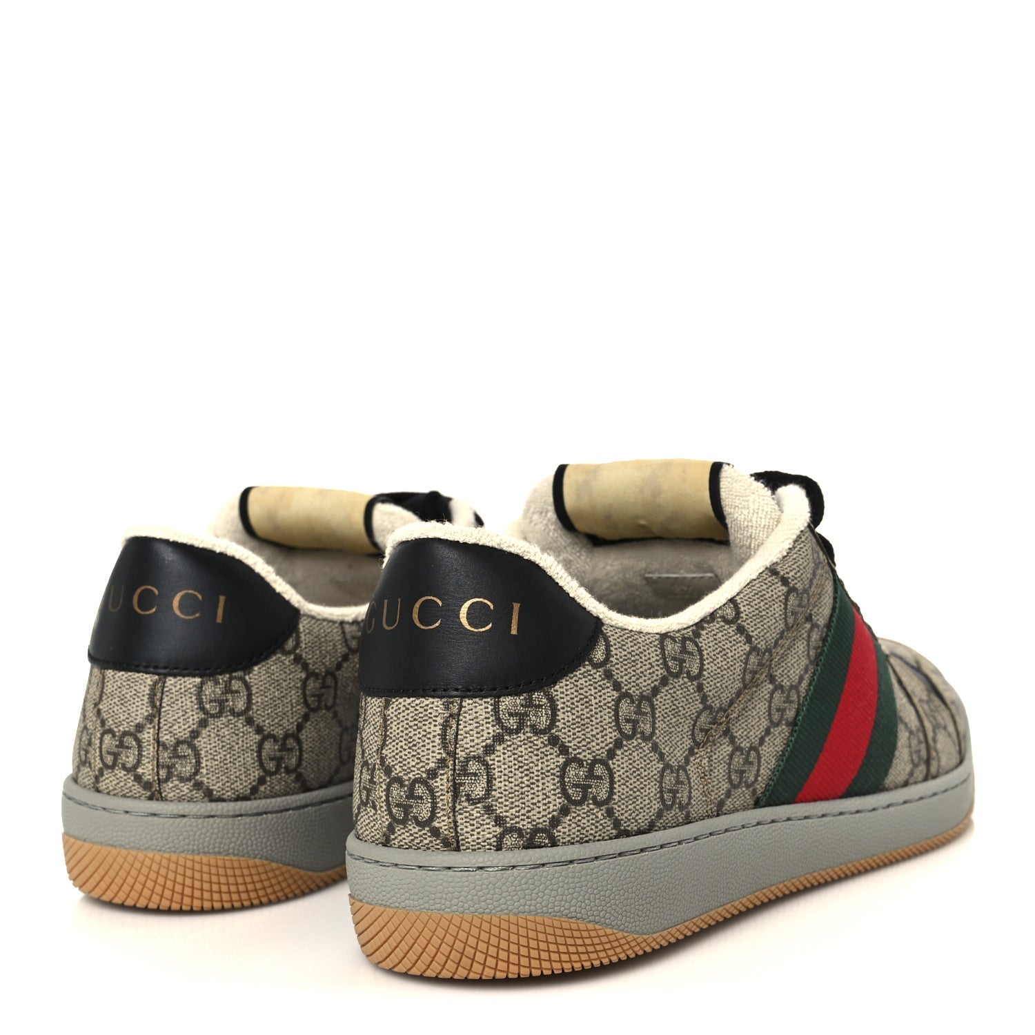 GG Supereme Monogram Miro Soft Calfskin Web Mens Screener Sneakers 8.5 8.5 Beige Ebony Black New Platinum