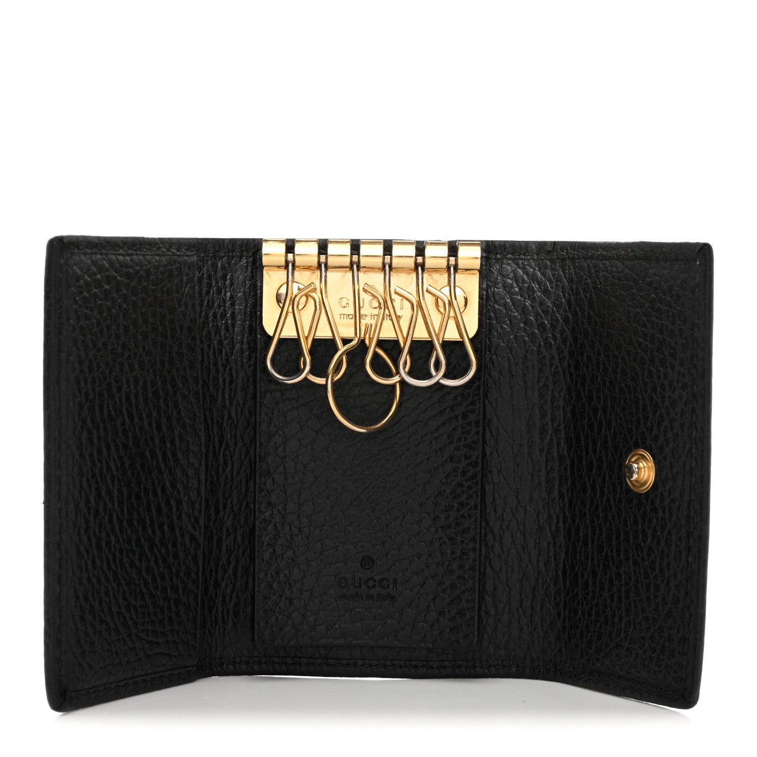 Pebbled Calfskin GG Marmont 6 Key Holder Black