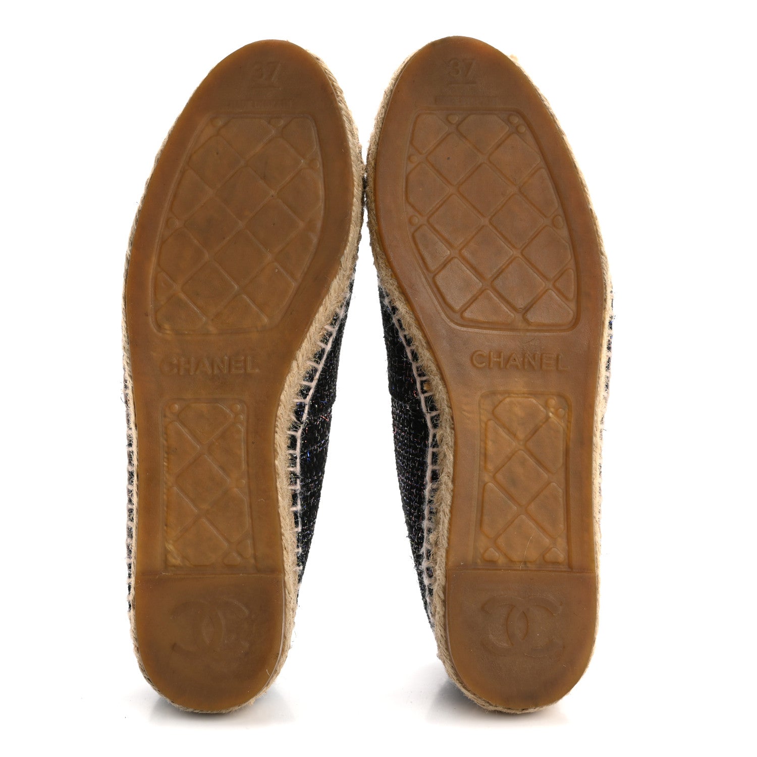 Metallic Tweed Patent CC Espadrilles 37 Black Silver