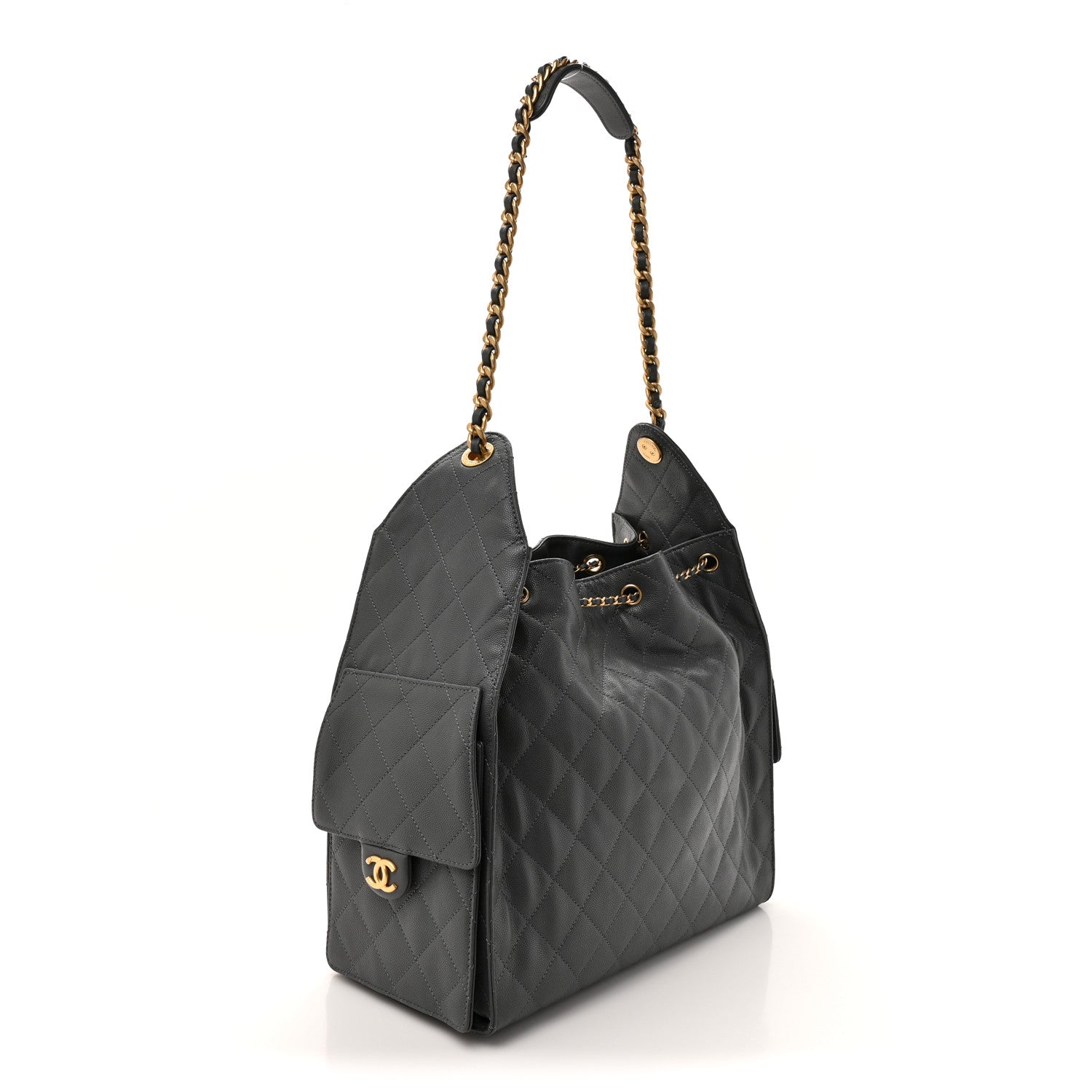 Caviar Quilted Medium Chanel 25 Handbag Dark Gray