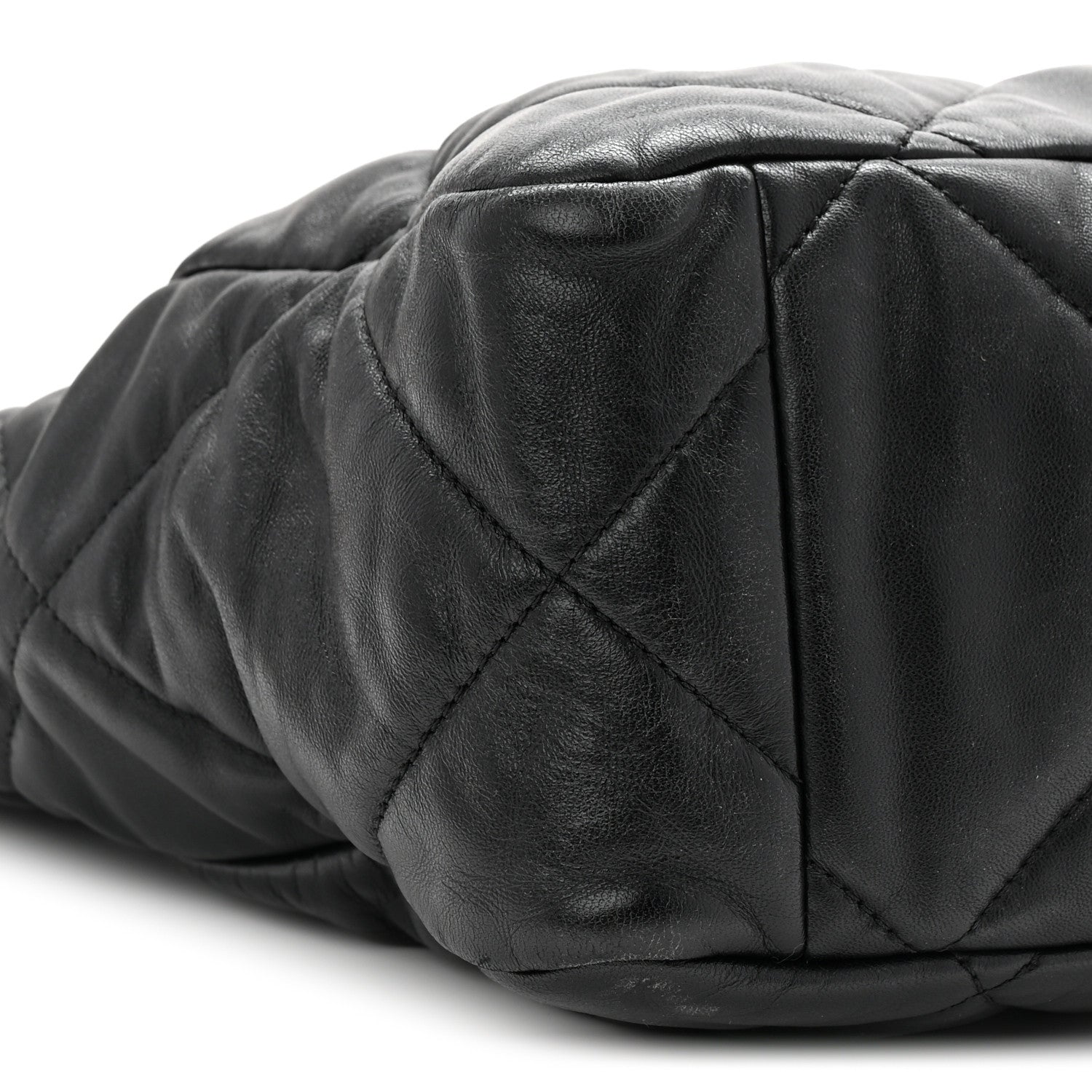 Lambskin Quilted Chanel 19 East West Shopping Bag Black