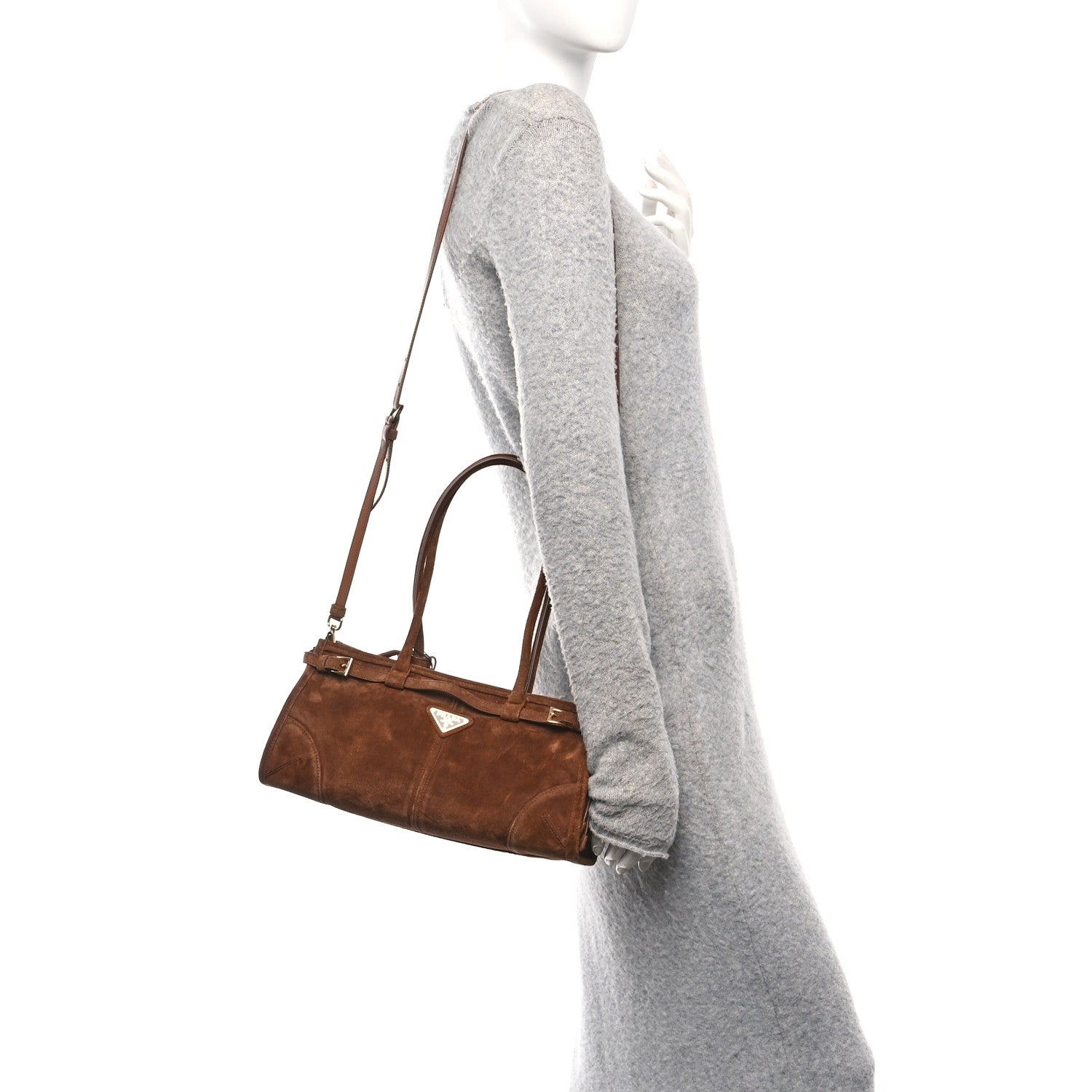 Suede Triangle Medium Bonnie Shoulder Bag Cacao