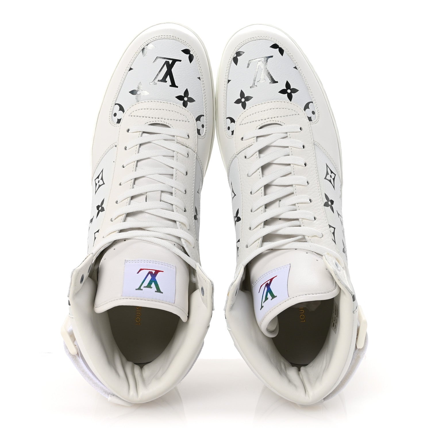 Calfskin Monogram Rivoli High Top Sneakers 10 White