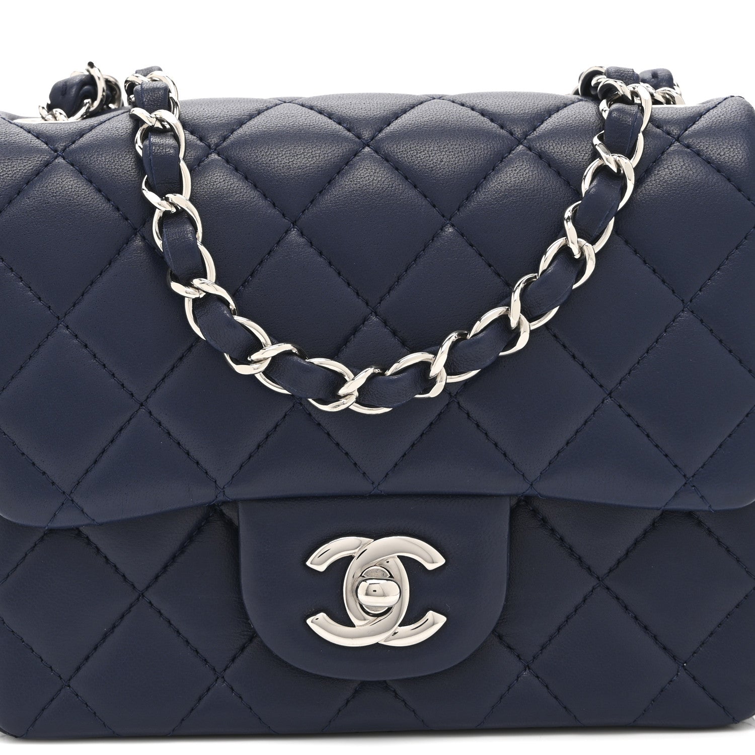 Lambskin Quilted Mini Square Flap Navy