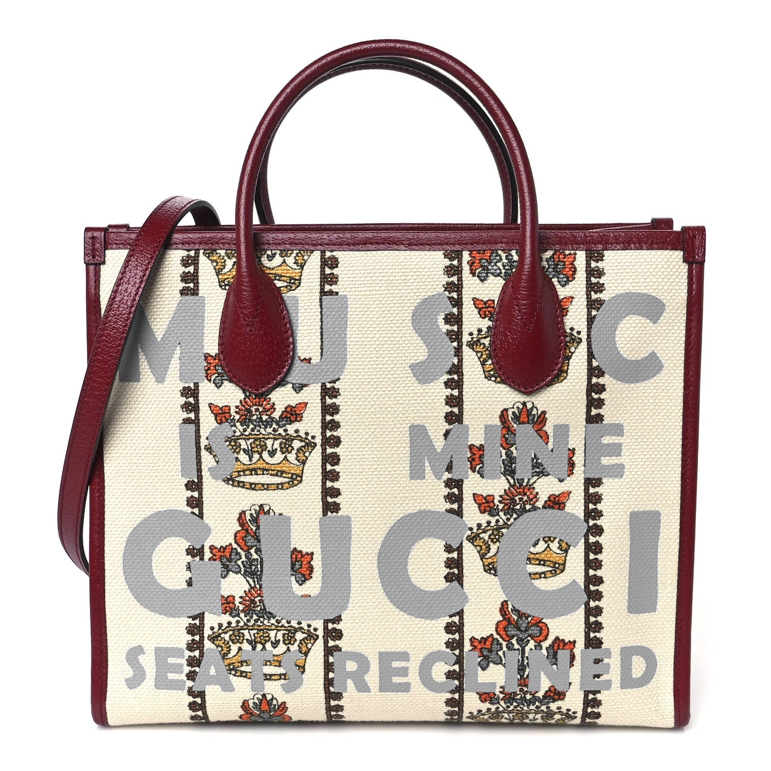 Canvas Jacquard Calfskin 100 Centennial Music Small Tote Bag Ivory Red