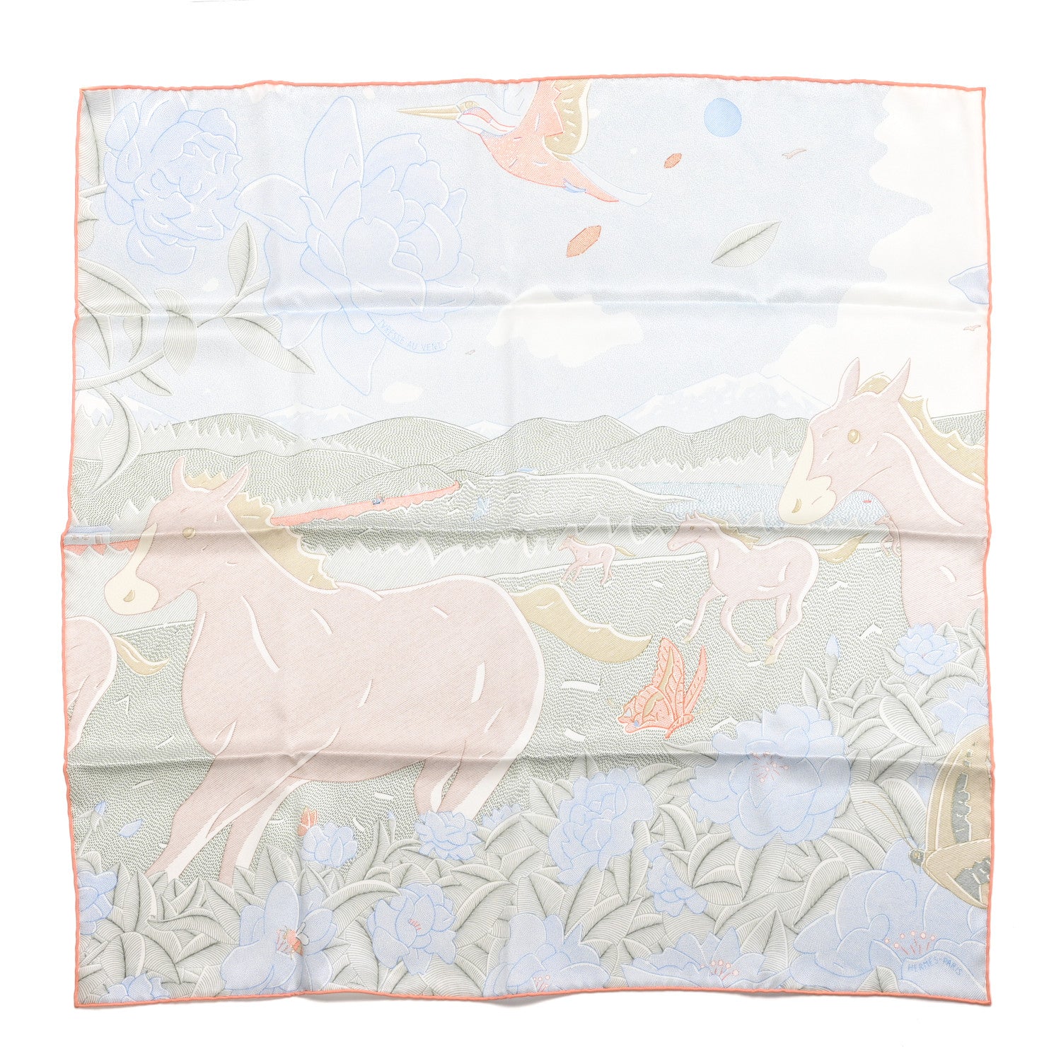 Silk Ivresse Au Vent Scarf 70 Bleu Pale Vert Amande