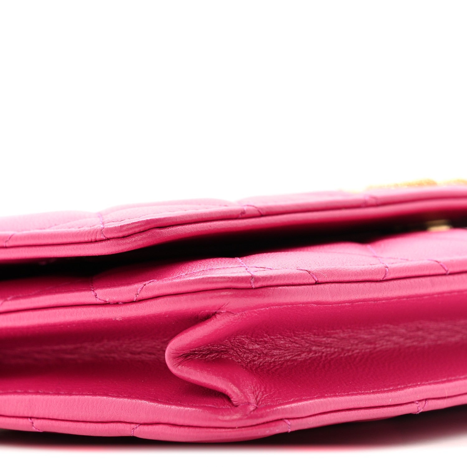 Lambskin Quilted Studded CC Wallet On Chain WOC Dark Pink