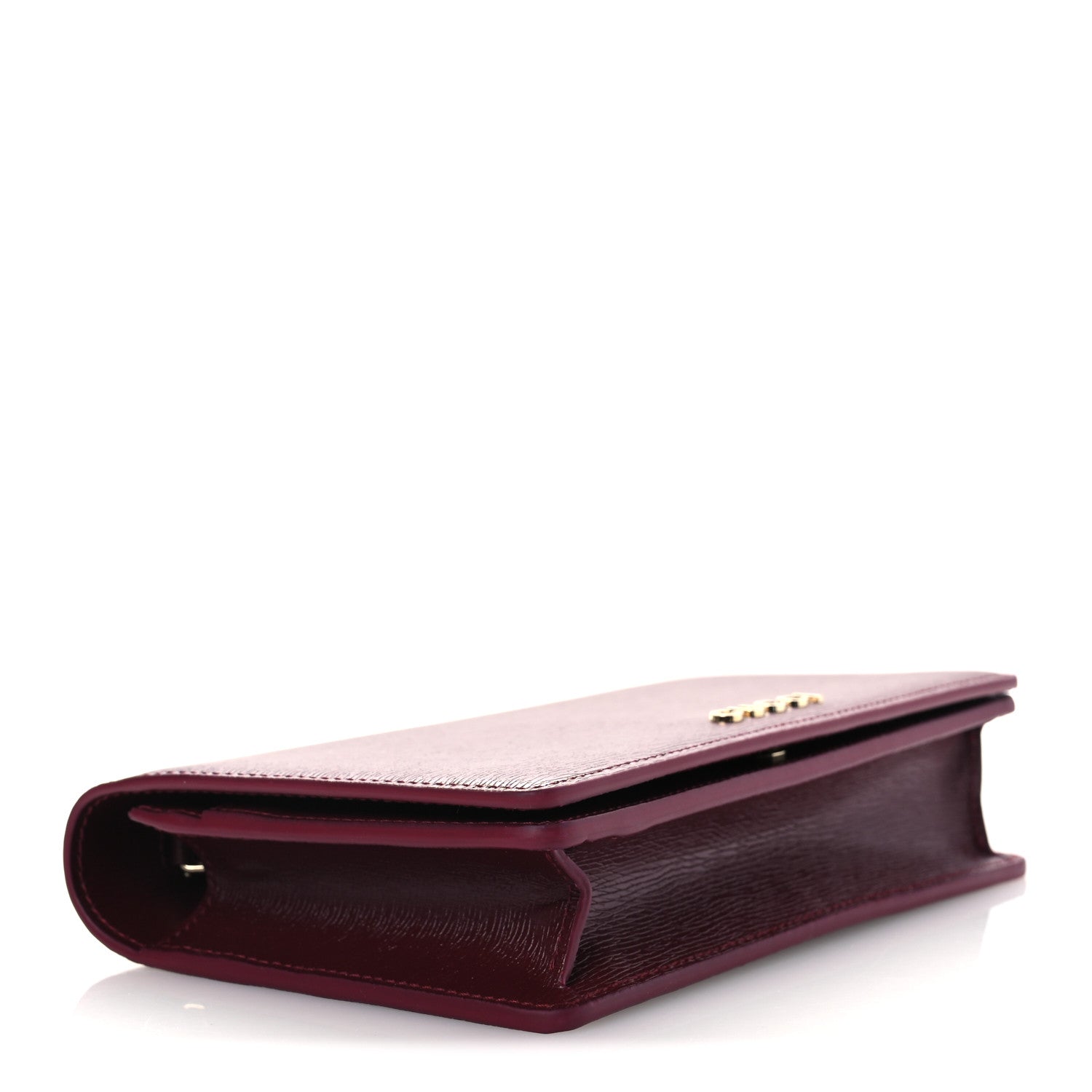 Textured Calfskin Script Logo Wallet On Chain Rosso Ancora