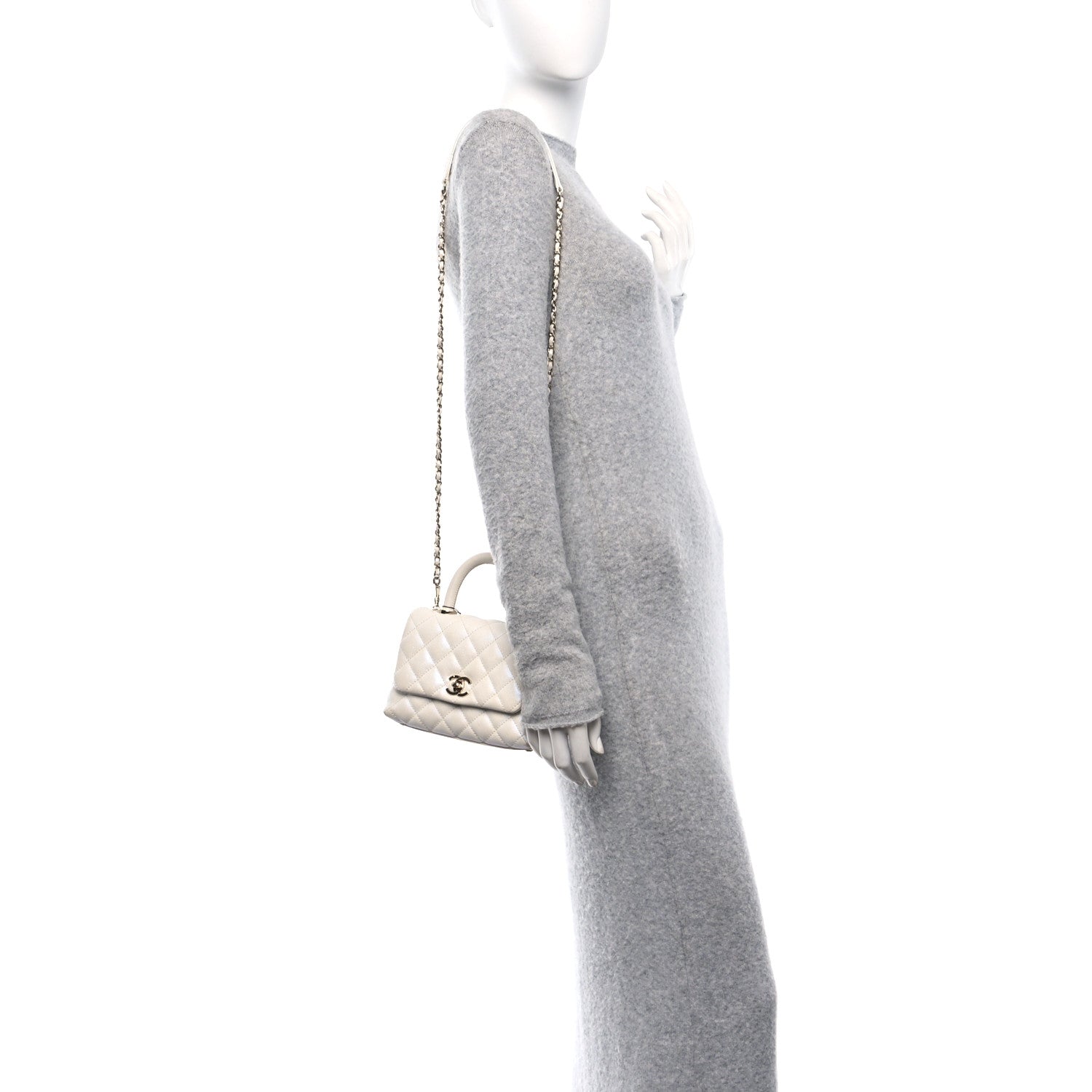 Iridescent Caviar Quilted Extra Mini Coco Handle Flap White