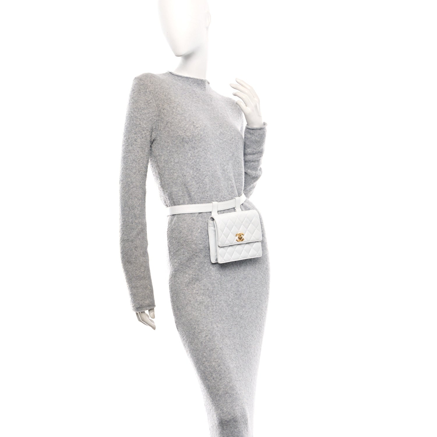 Lambskin Quilted Flap Waist Belt Bag 75 30 White