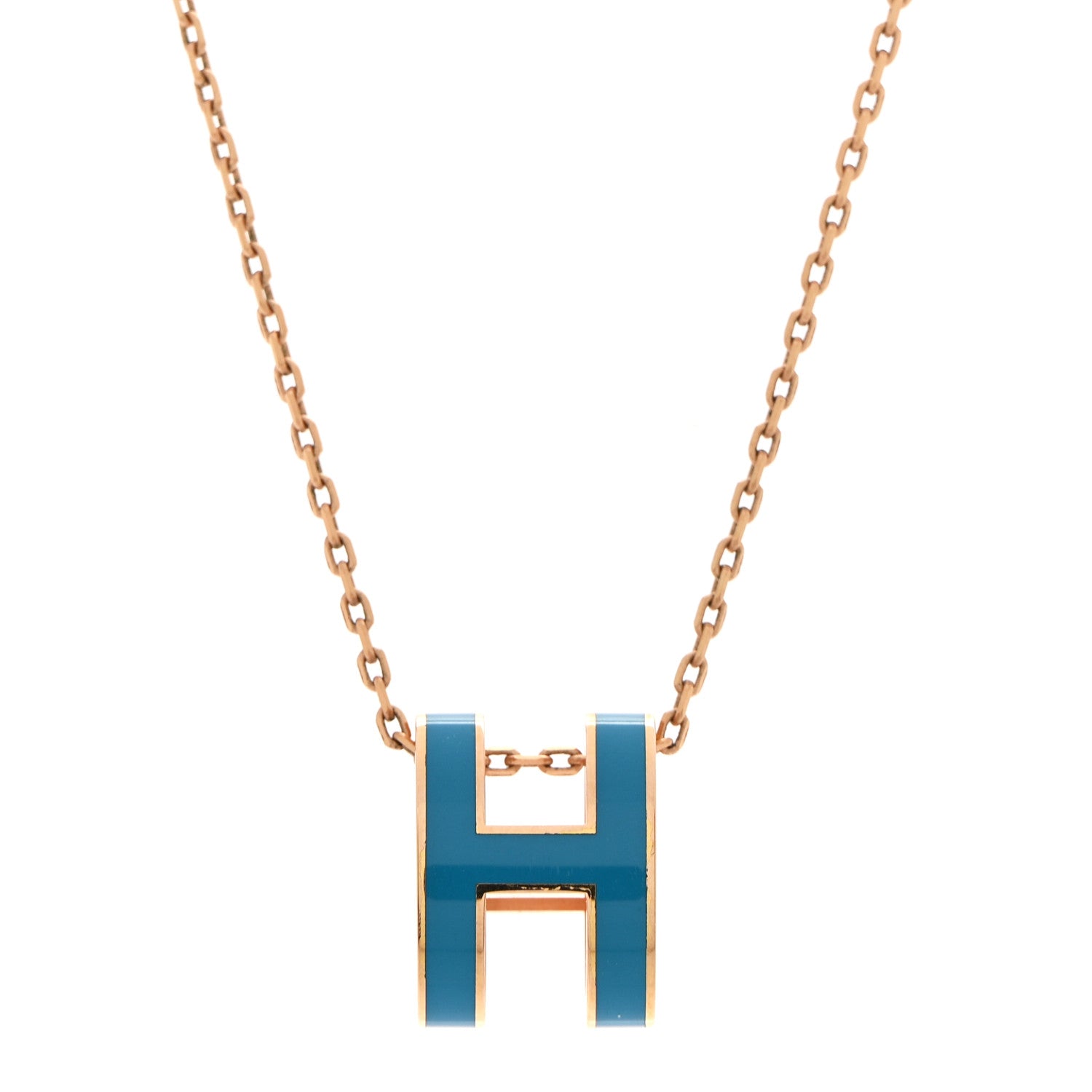 Lacquered Gold Pop H Pendant Necklace Turquoise