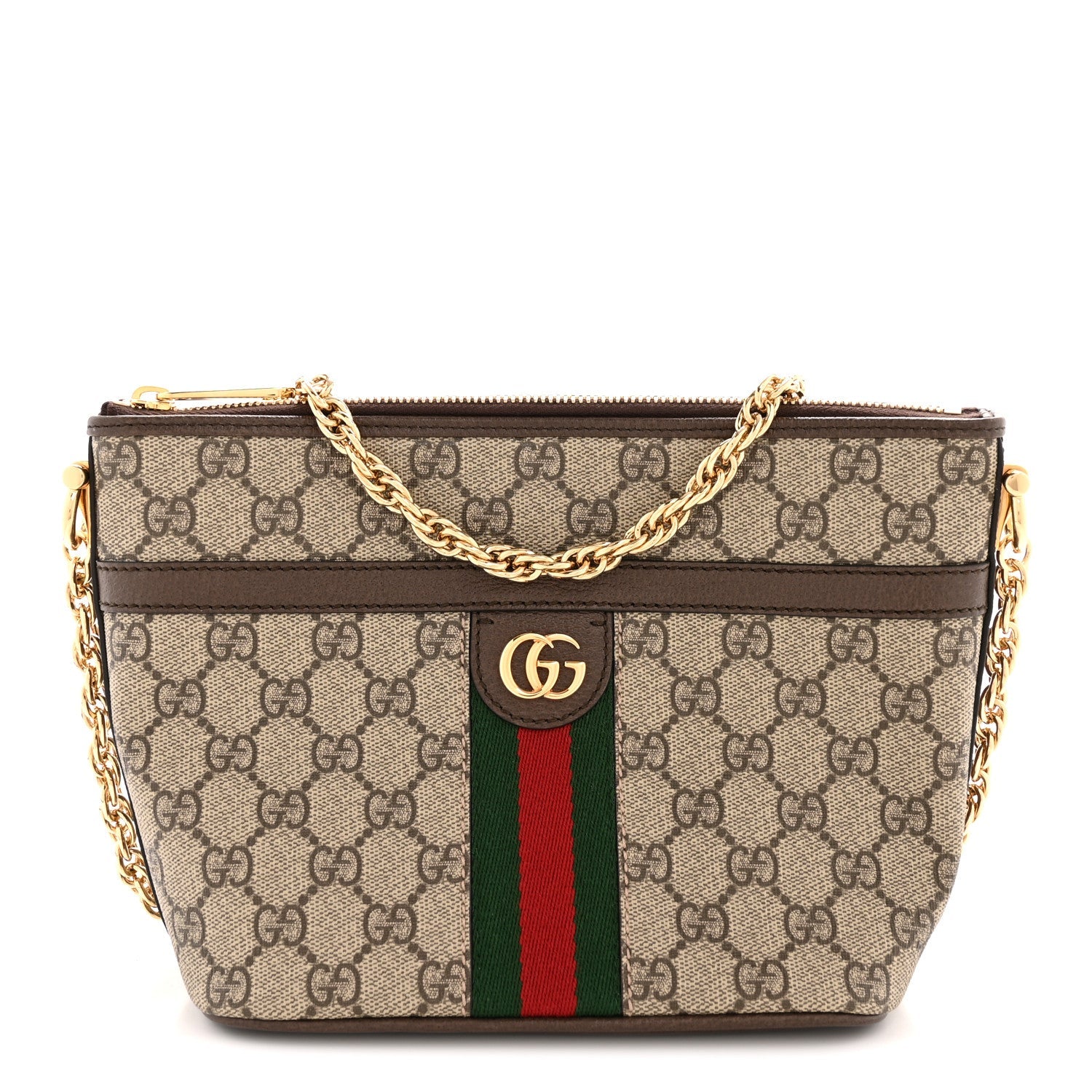 GG Supreme Monogram Web Ophidia Chain Shoulder Bag Brown