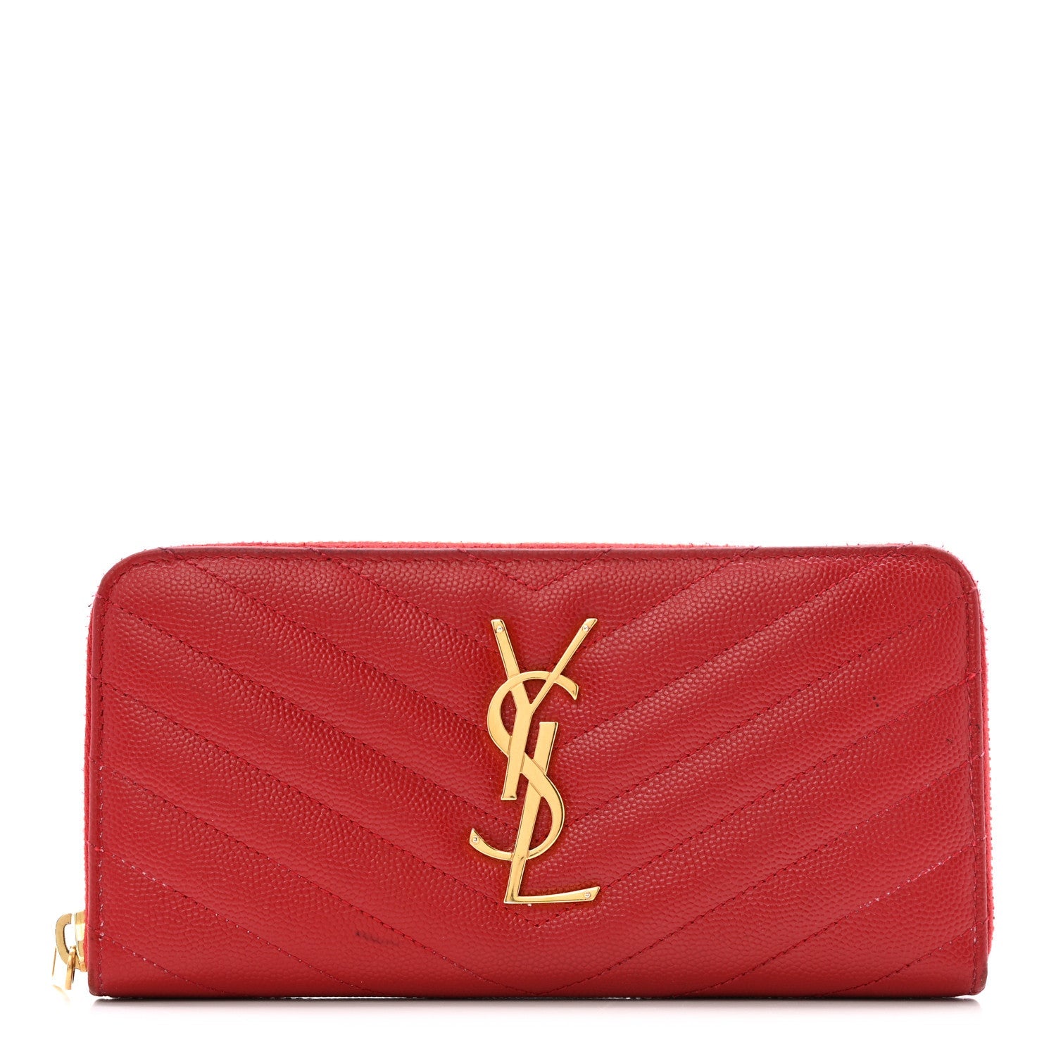 Grain De Poudre Matelasse Chevron Monogram Zip Around Wallet Red