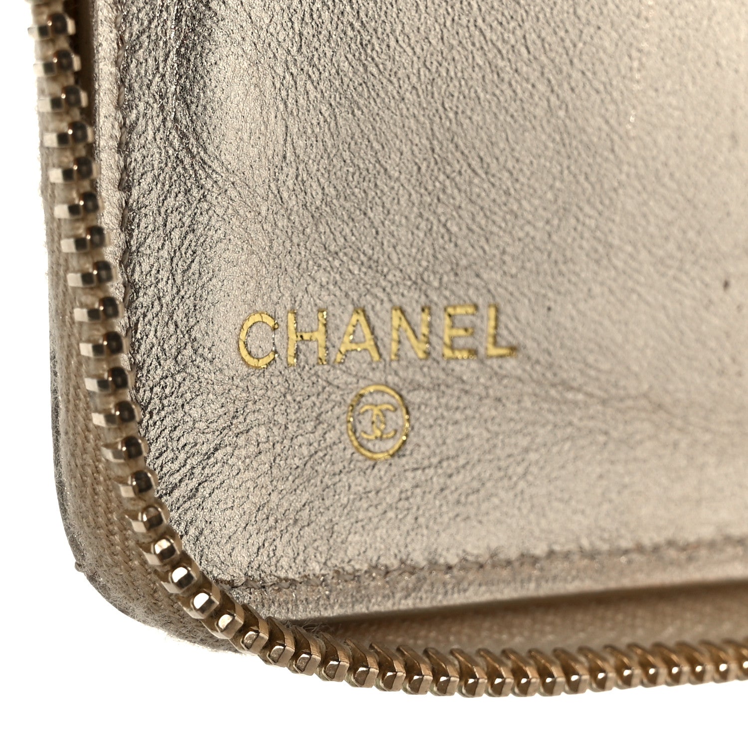 Iridescent Lambskin Quilted Large Zip Around Organizer Wallet Light Gold