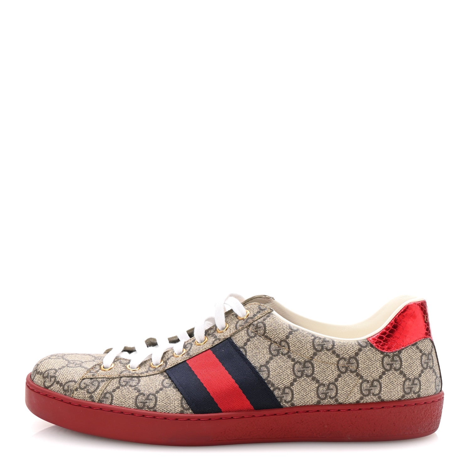 GG Supreme Monogram Ayers Web Mens New Ace Sneakers  9 Beige Ebony Red