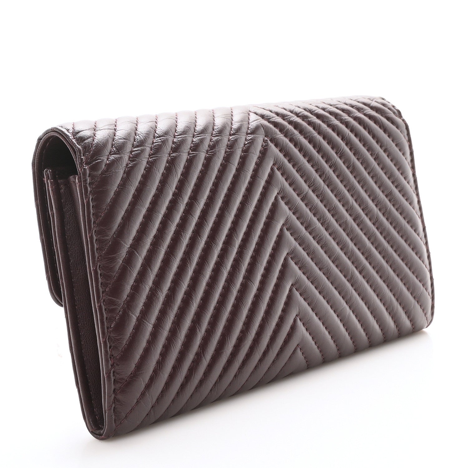 Aged Calfskin Chevron Quilted 2.55 Reissue Flap Wallet Burgundy