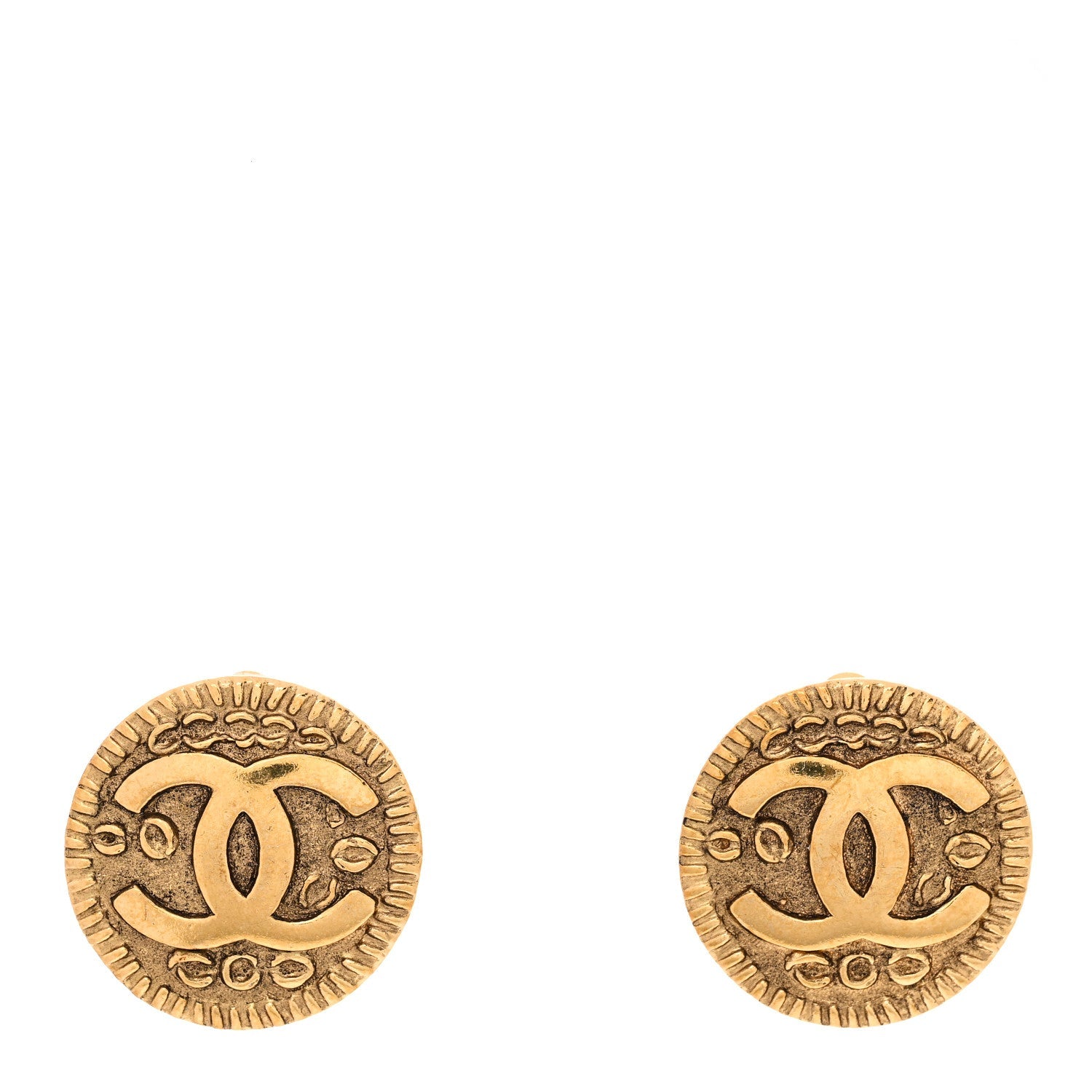 Round CC Clip On Earrings Gold