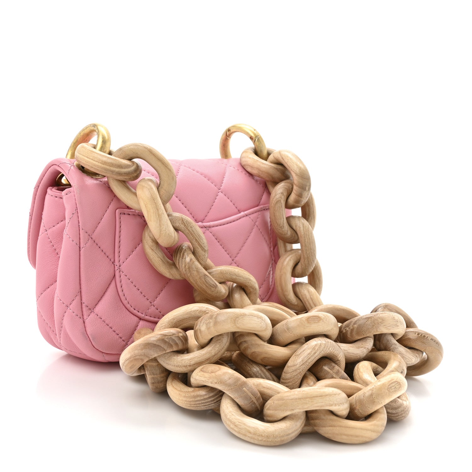 Lambskin Wenge Quilted Mini Fashion Wood Square Flap Pink