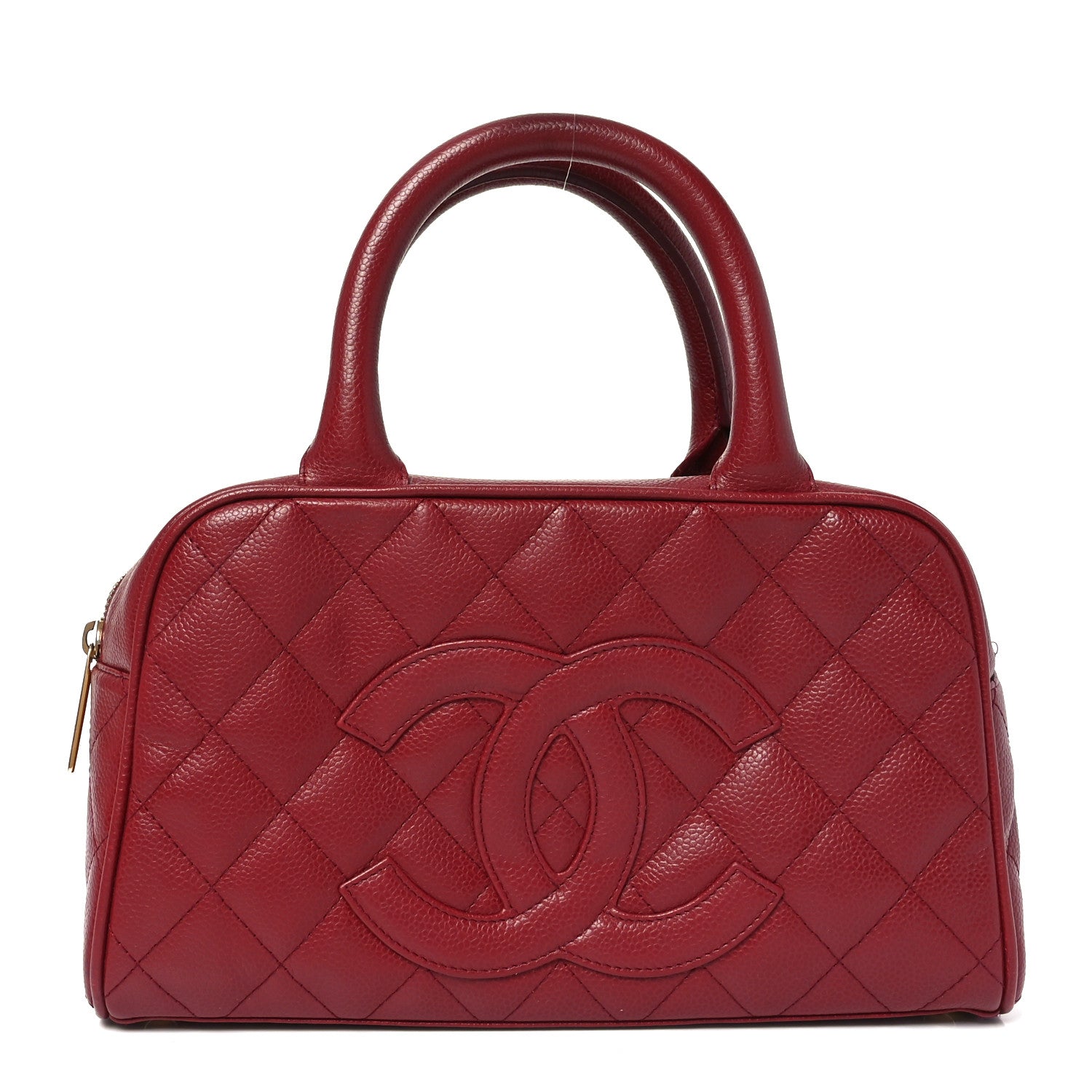 Caviar Quilted Small Bowler Dark Red