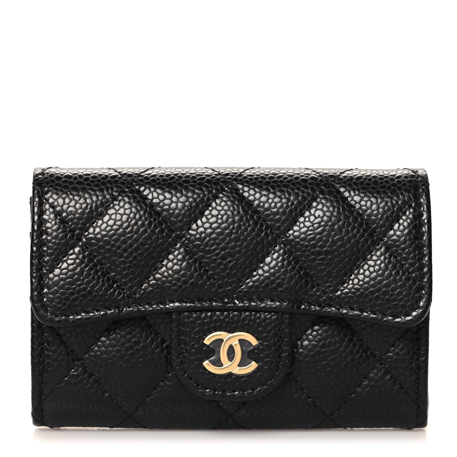 Caviar Quilted Flap Card Holder Wallet Black
