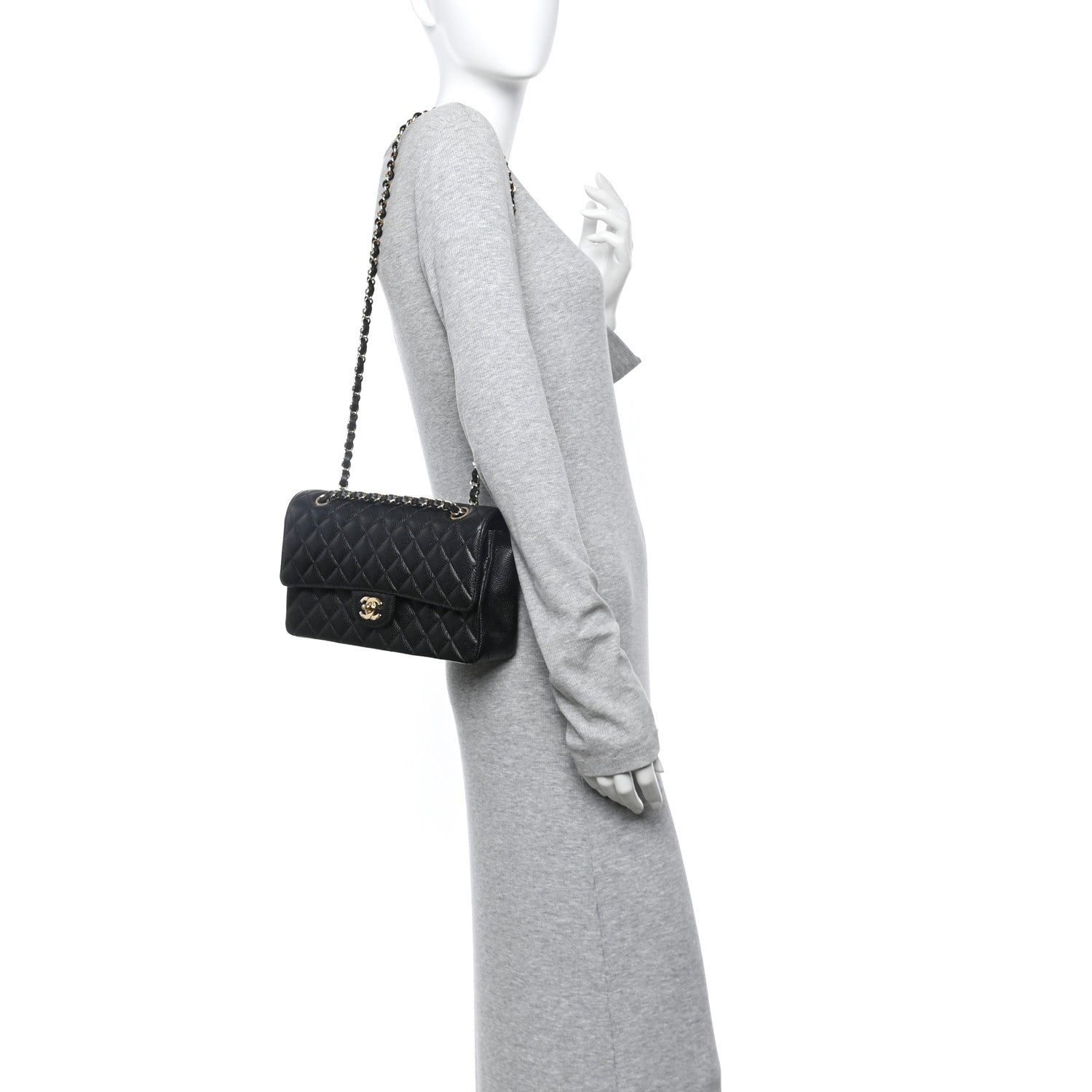 Caviar Quilted Medium Double Flap Black