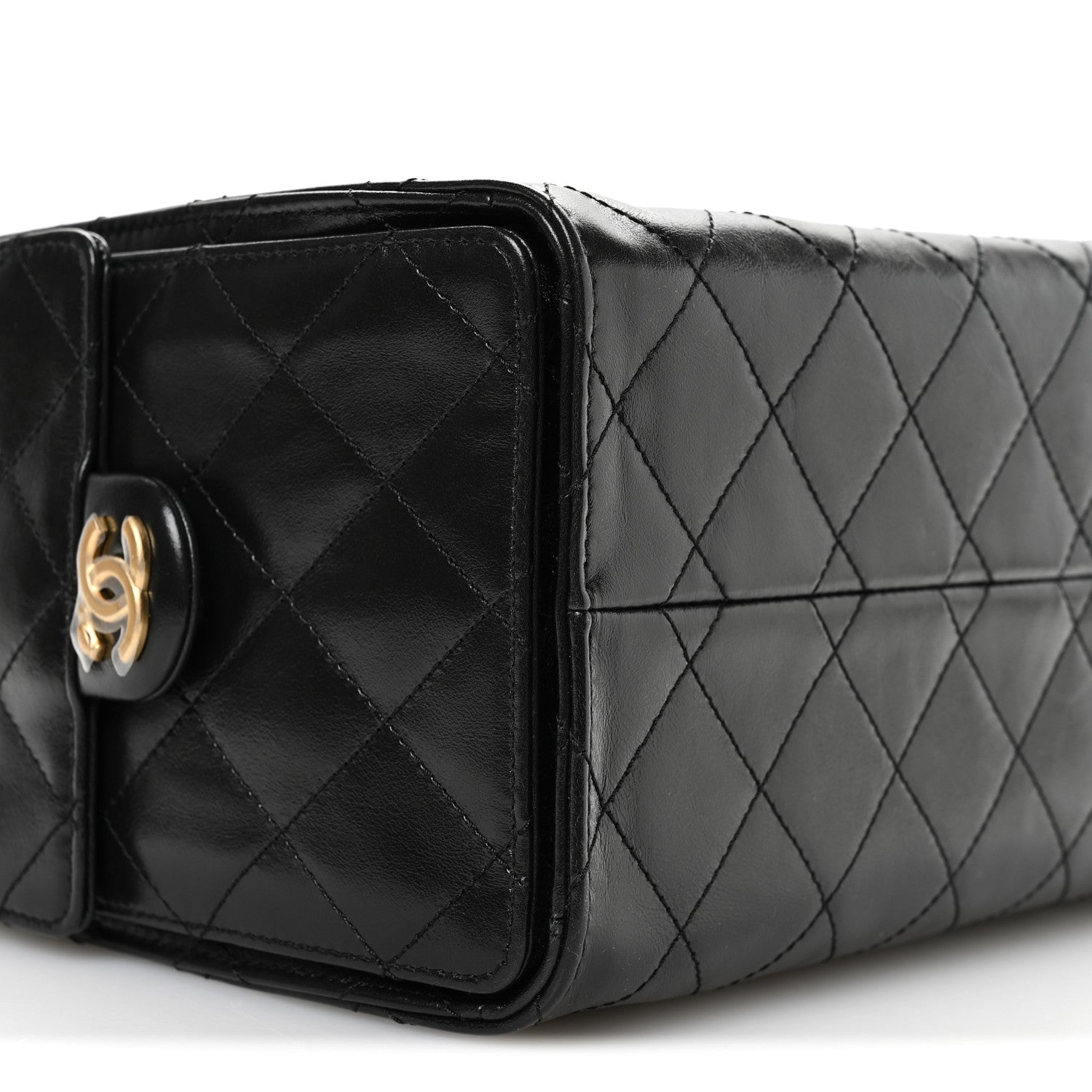 Shiny Crumpled Calfskin Quilted Small Chanel 25 Handbag Black