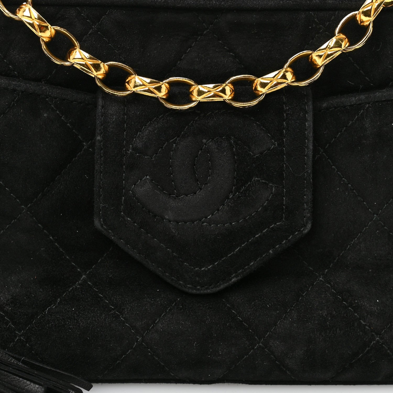 Suede Quilted CC Tassel Camera Case  Black