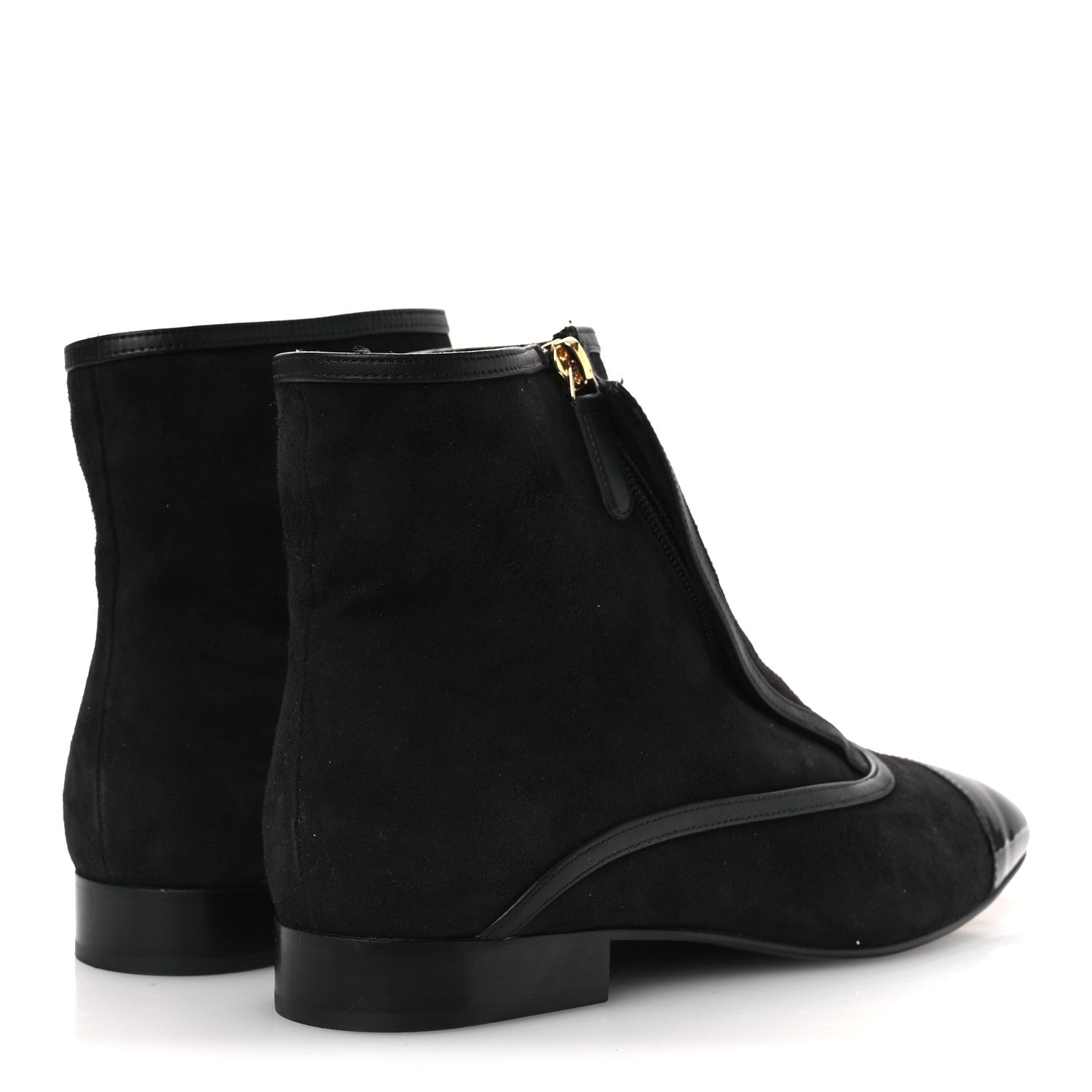 Suede Lambskin Patent Calfskin CC Cap Toe Ankle Boots 40 Black