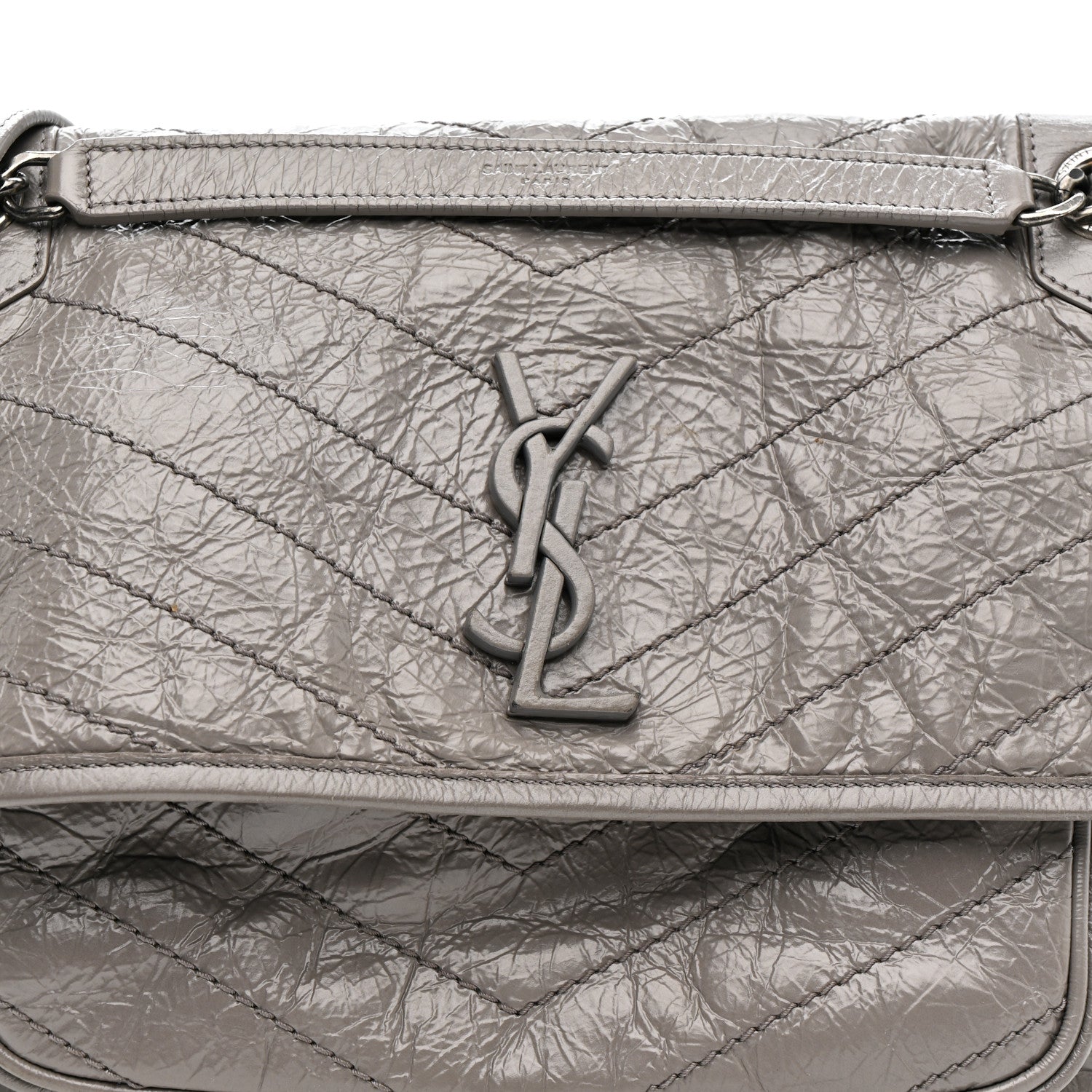 Crinkled Calfskin Matelasse Monogram Medium Niki Chain Satchel Storm