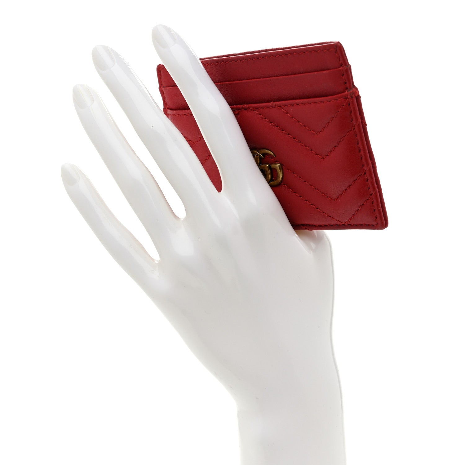 Calfskin Matelasse GG Marmont Card Holder Hibiscus Red