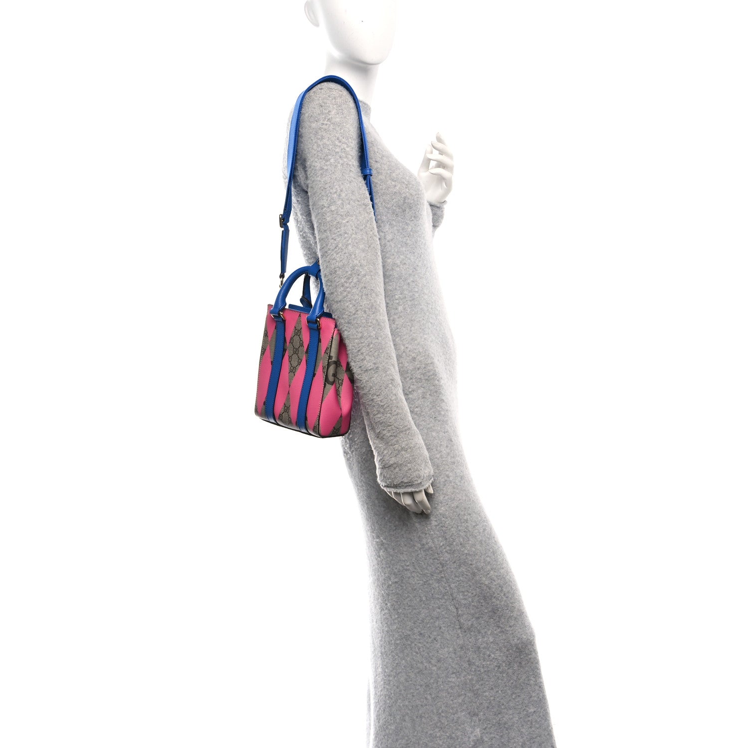 GG Supreme Monogram Textured Dollar Calfskin Rhombus Mini Tote Bag Beige Ebony Pink Blue