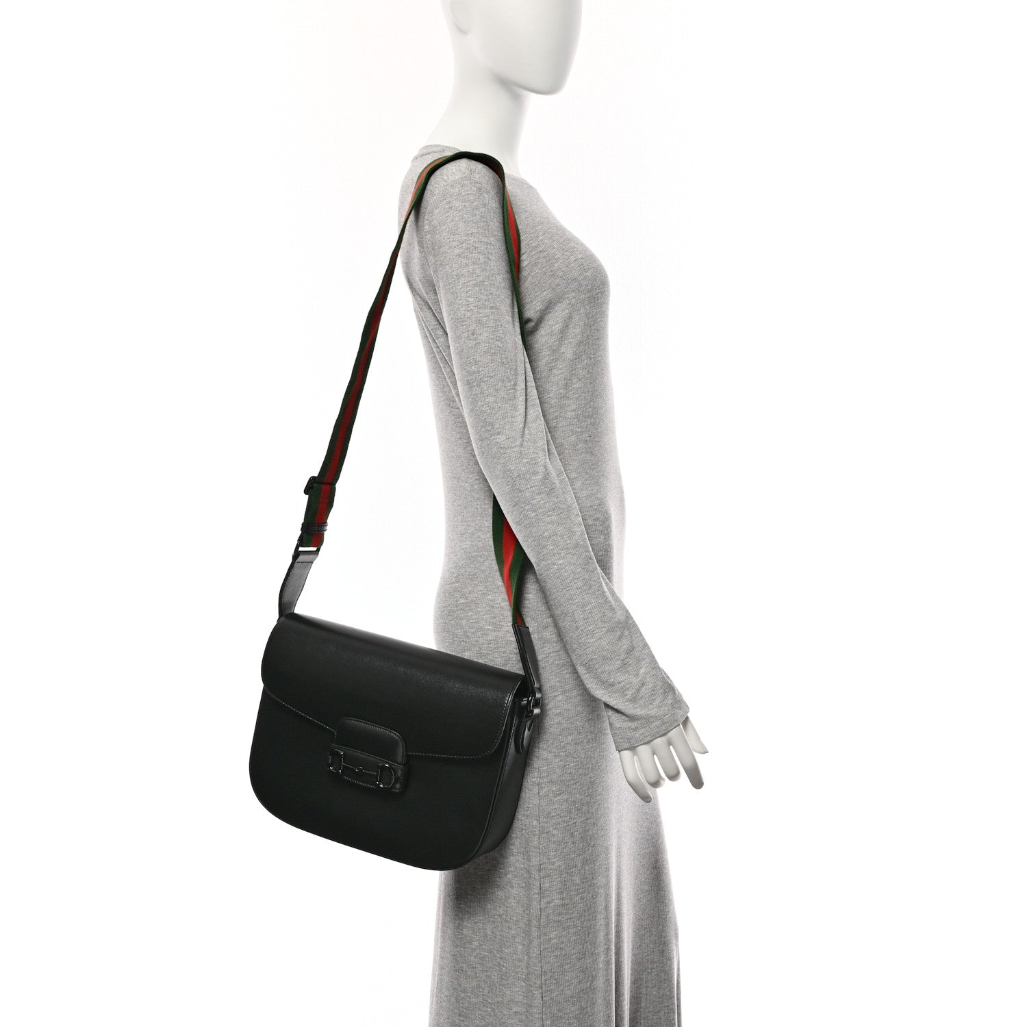 Azalea Calfskin Web Monochrome Horsebit 1955 Shoulder Bag Black