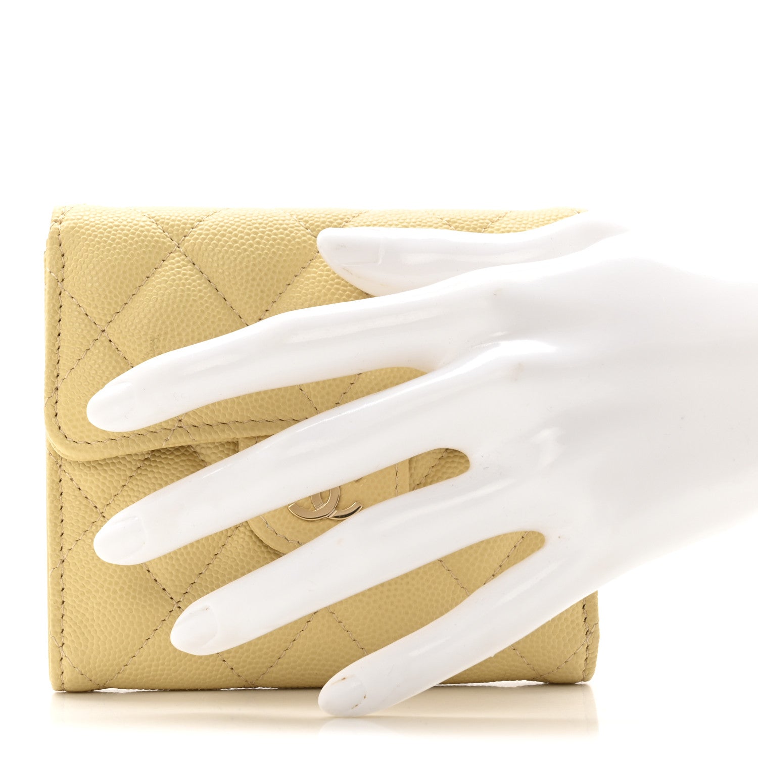 Caviar Quilted Compact Flap Wallet Yellow