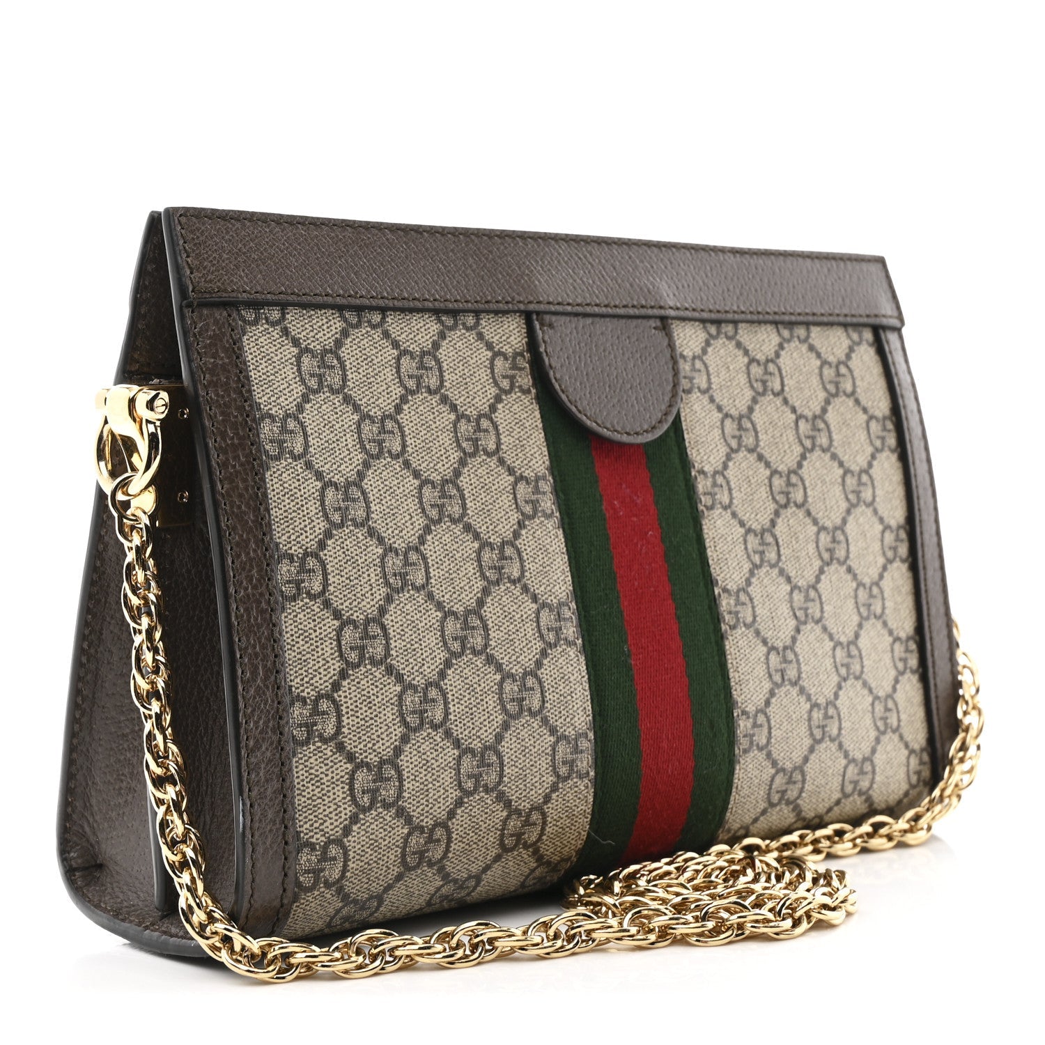 GG Supreme Monogram Web Small Ophidia Chain Shoulder Bag Brown