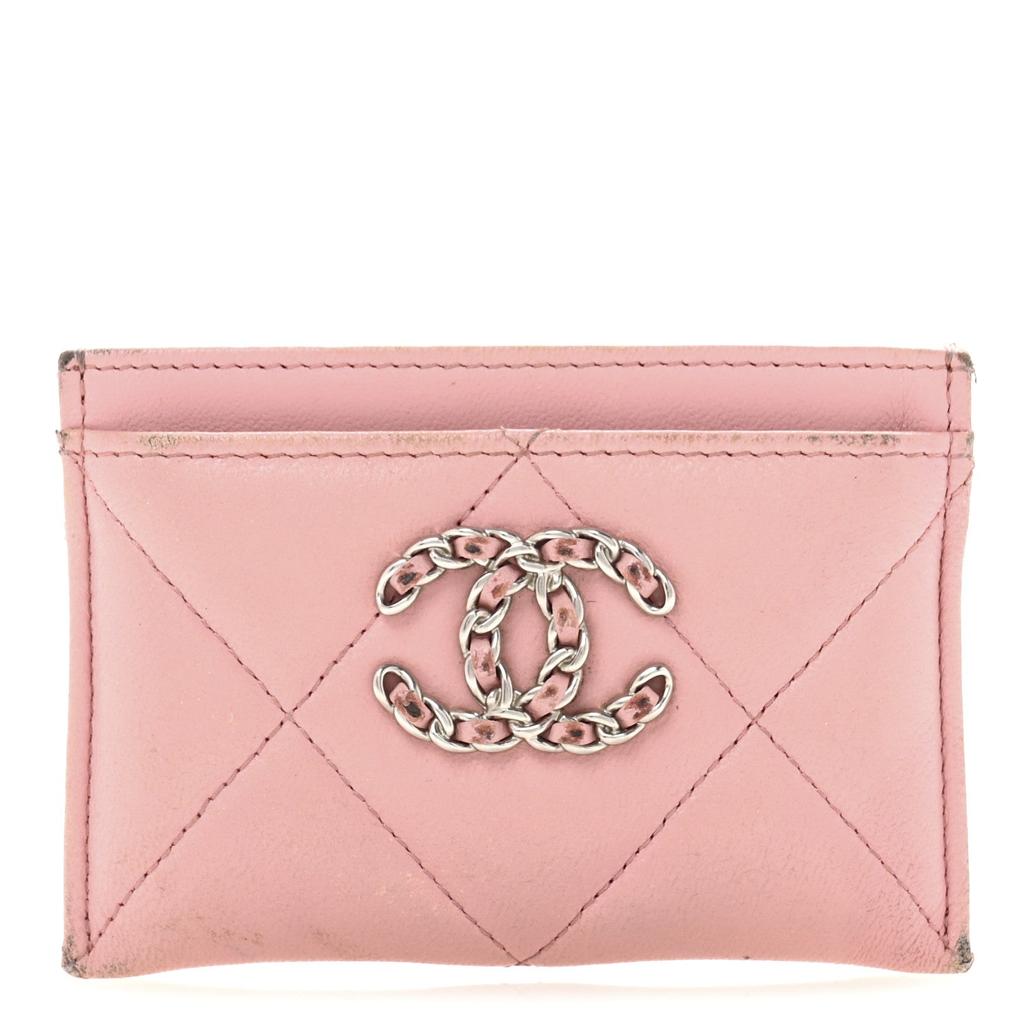Lambskin Quilted Chanel 19 Card Holder Light Pink