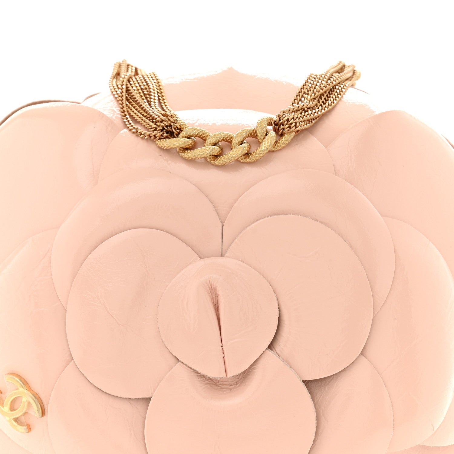 Patent Lambskin Camellia Bouquet Clutch With Chain Light Pink
