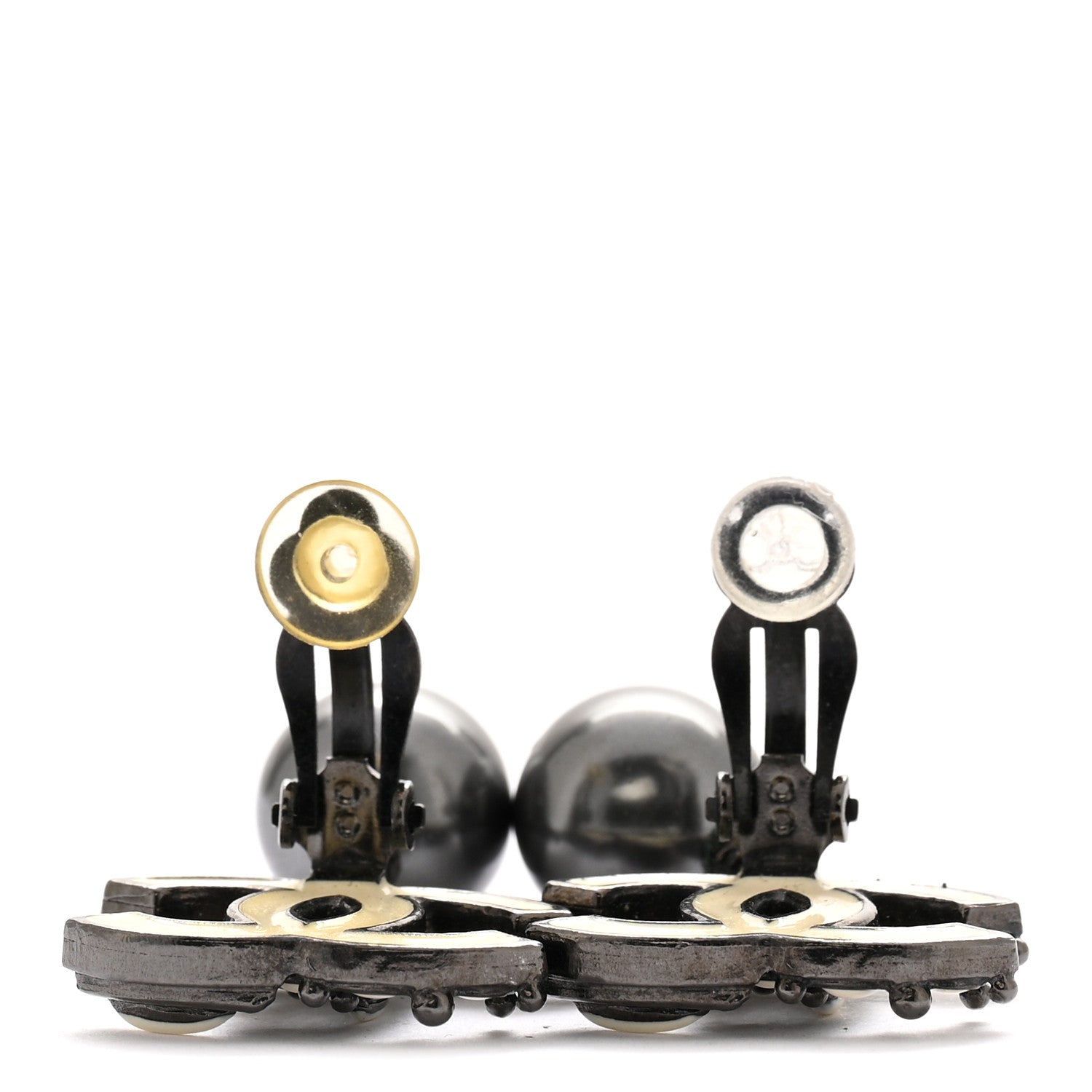 Enamel Bead CC Drop Clip On Earrings Ruthenium White