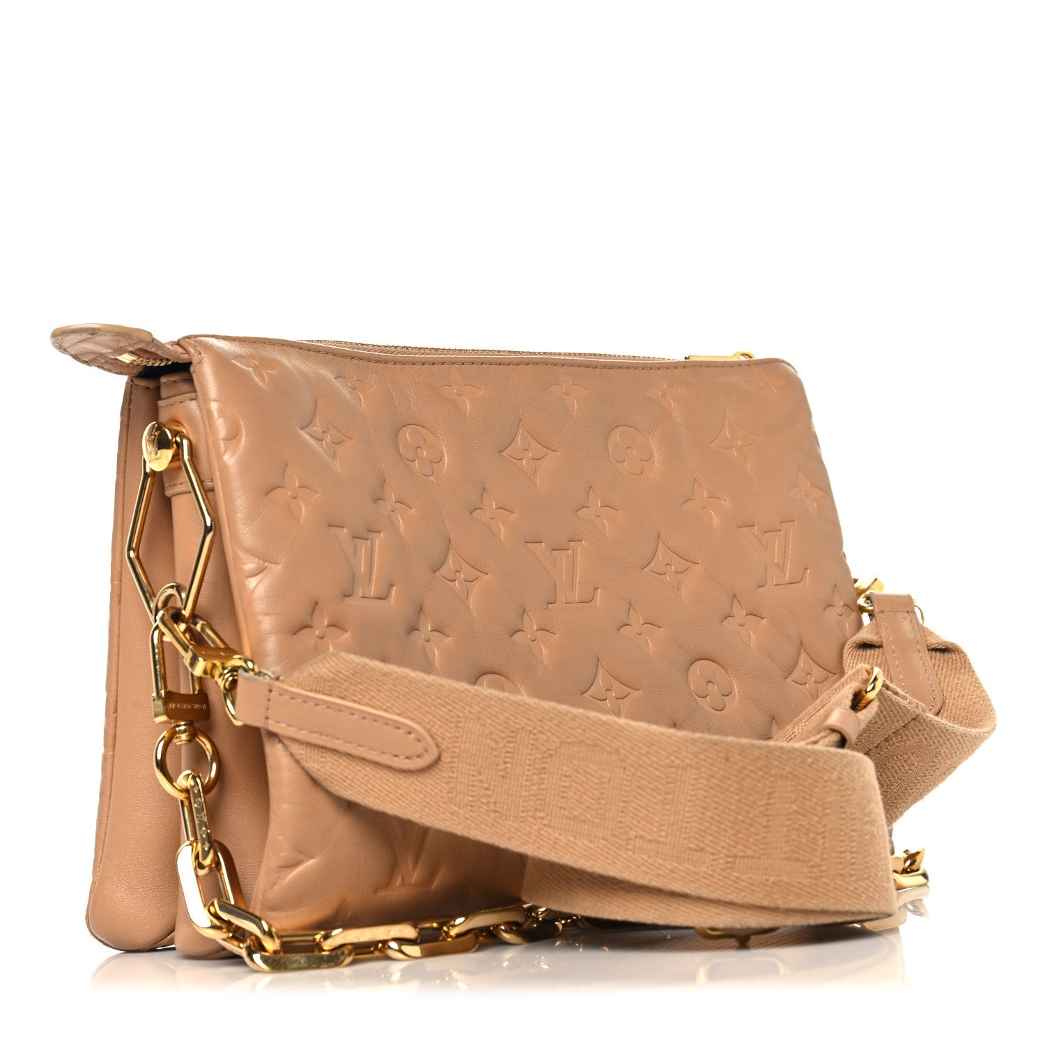 Lambskin Embossed Monogram Coussin PM Camel