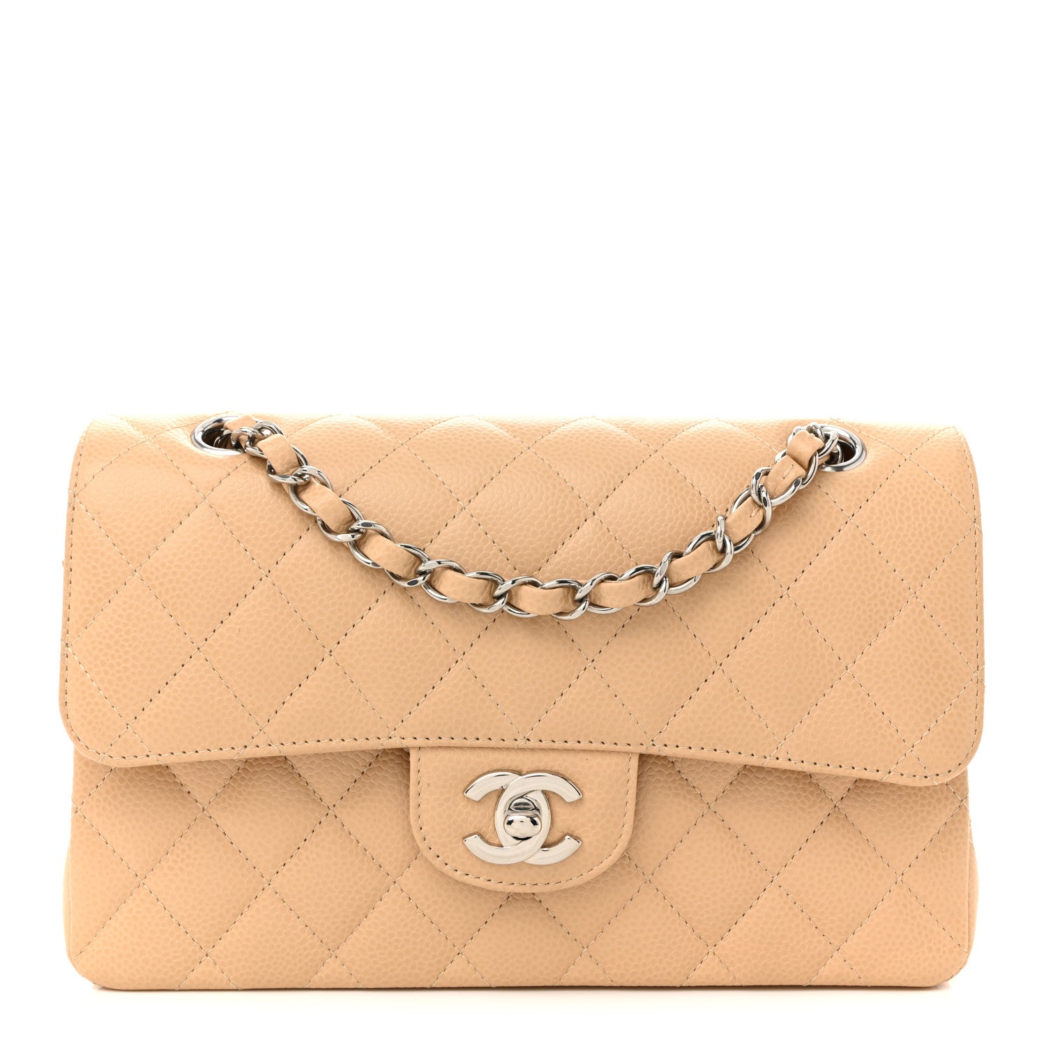 Caviar Quilted Small Double Flap Beige