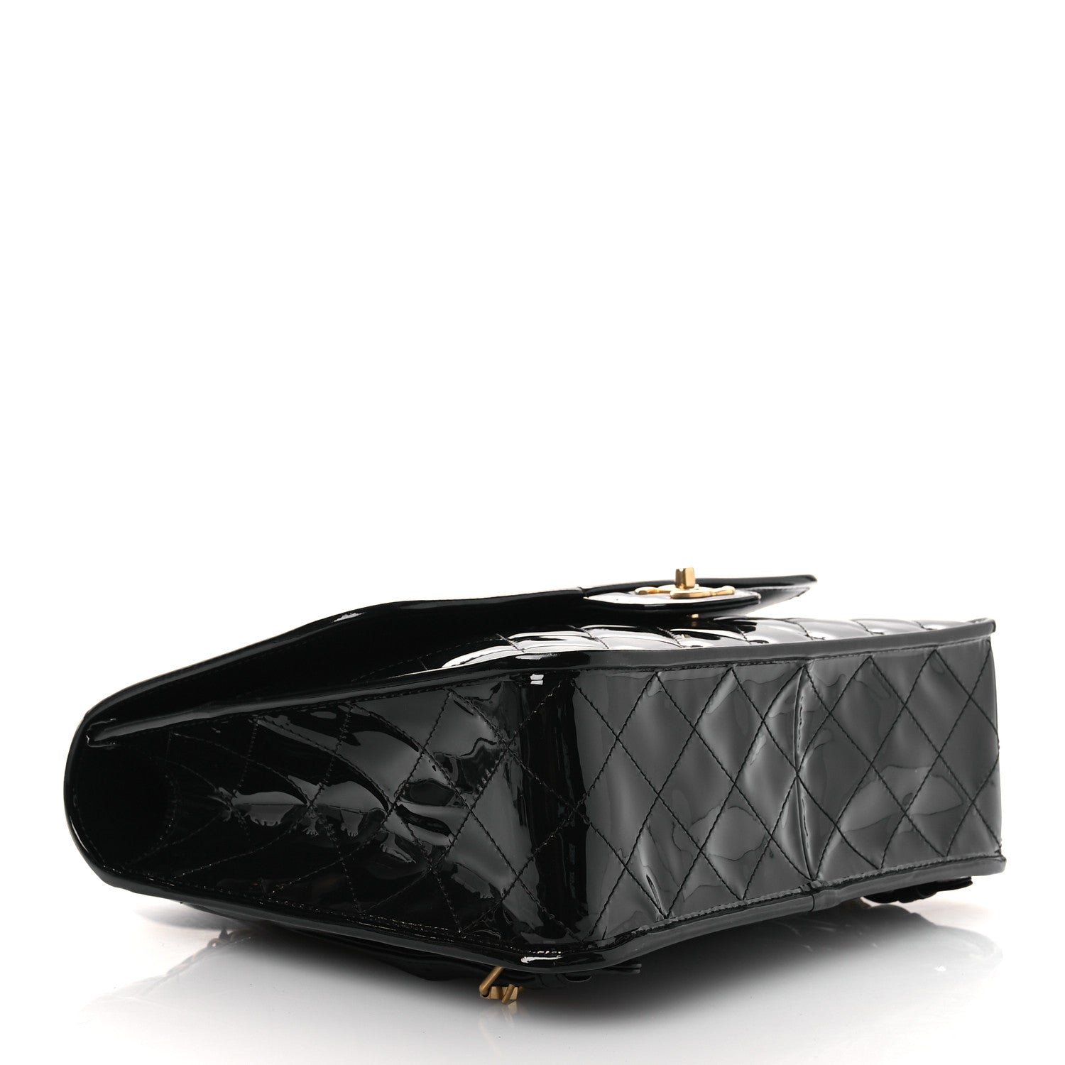 Patent Quilted Large School Memory Top Handle Flap Black