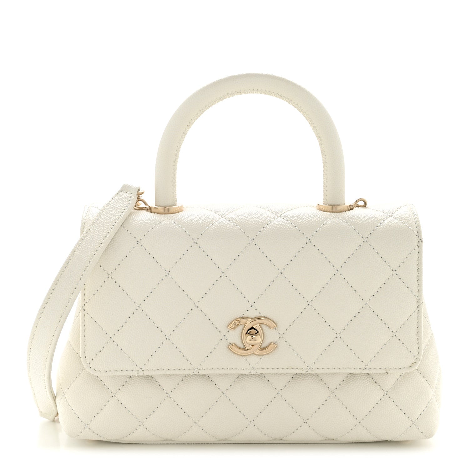 Caviar Quilted Mini Coco Handle Flap White