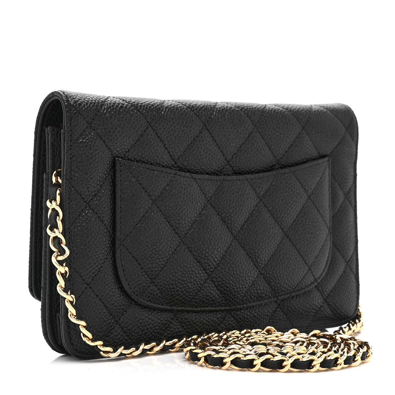 Caviar Quilted Wallet on Chain WOC Black