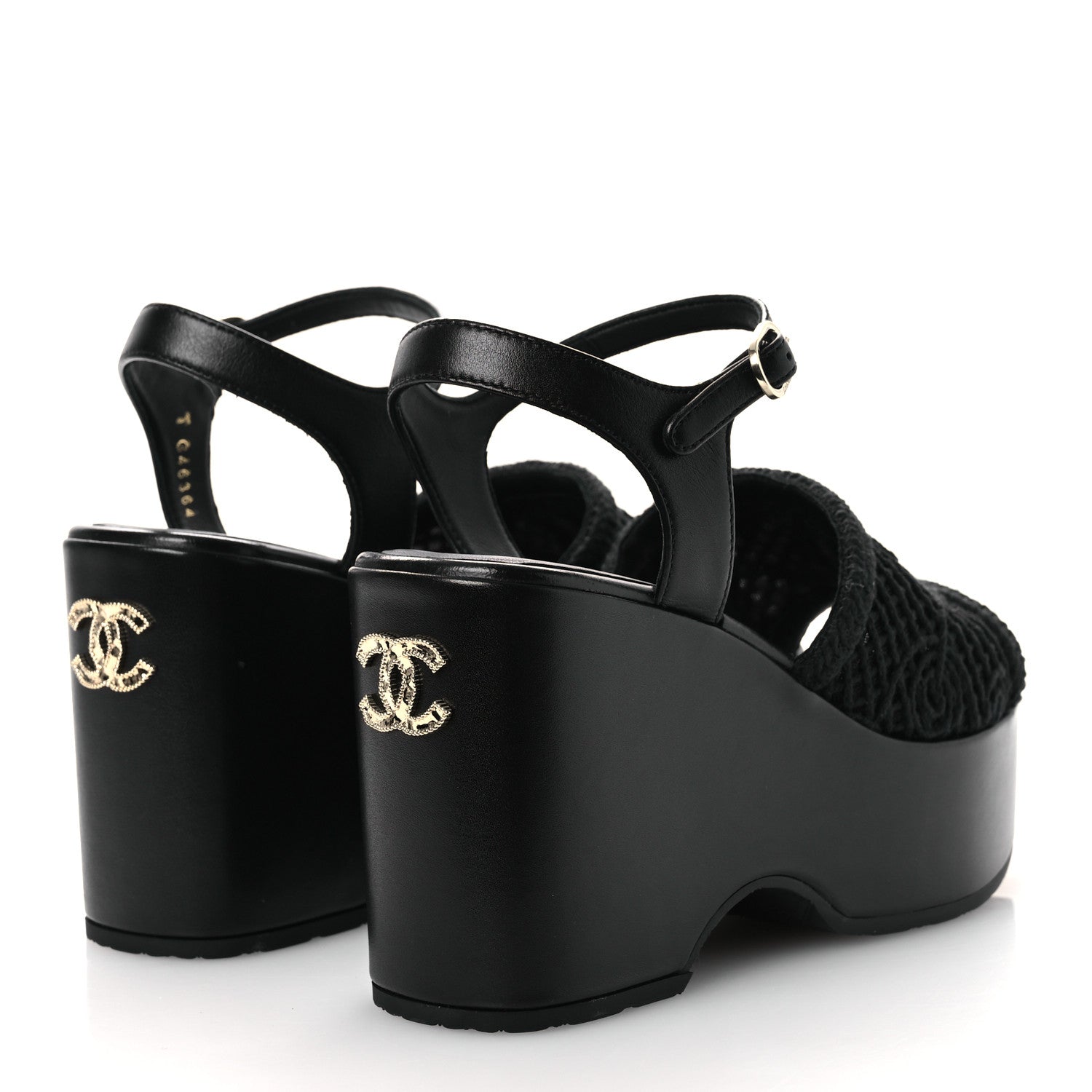 Fabric Calfskin CC Platform Sandals 36 Black